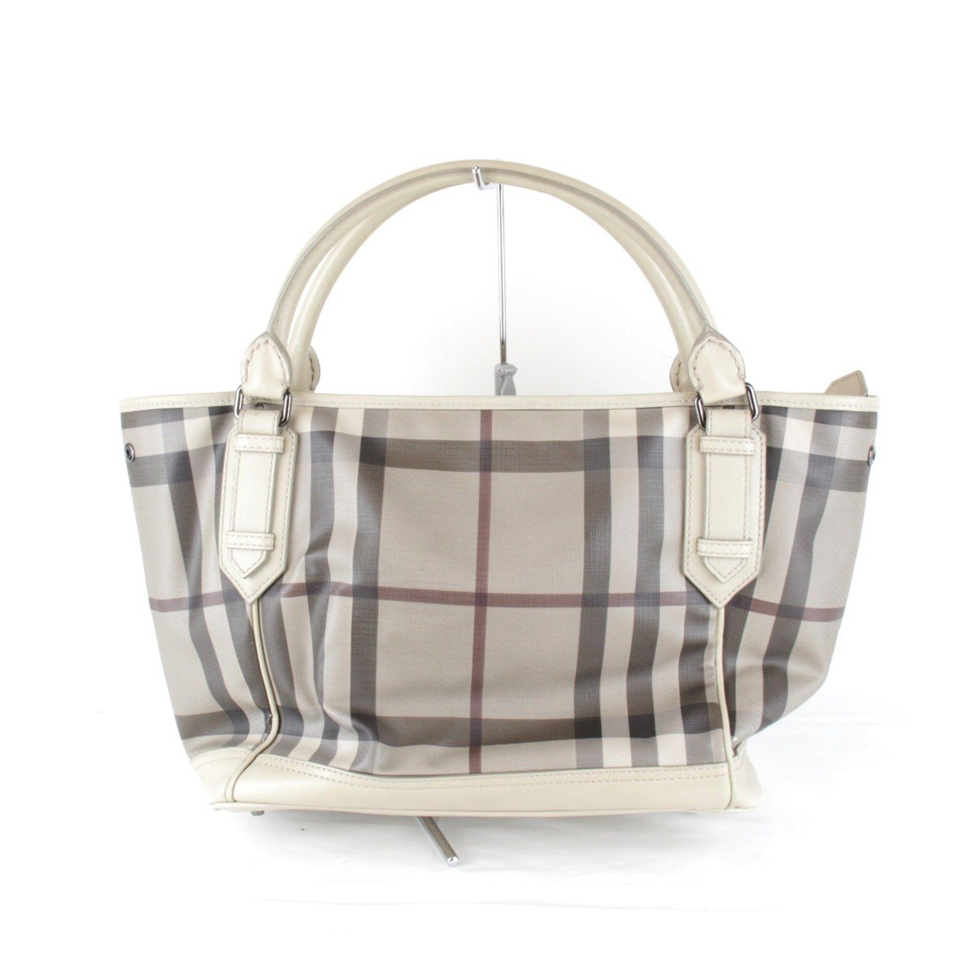 Burberry 3690425 Handbag Beige Check Pattern Tote Bag Women's