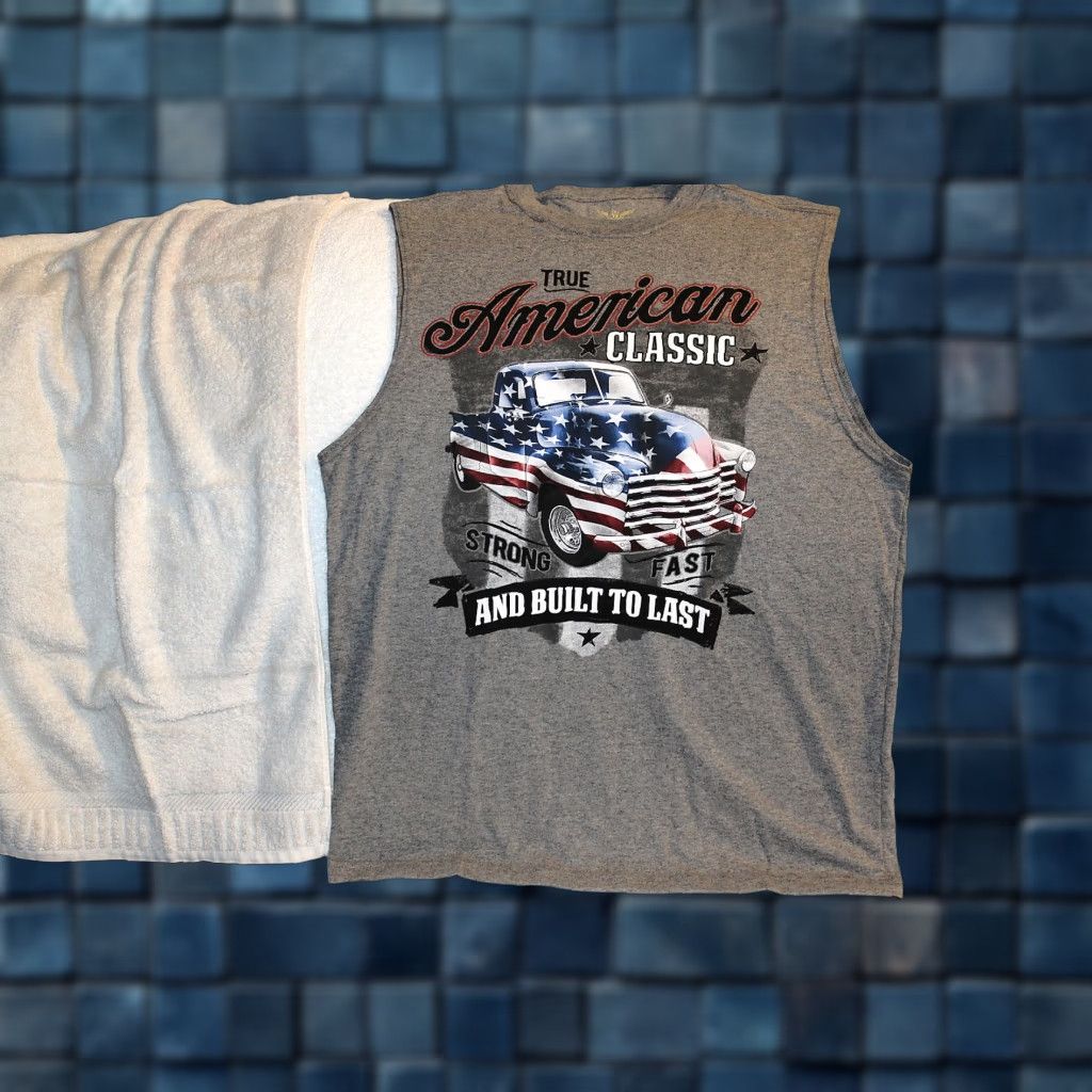Vintage VINTAGE AMERICAN FLAG PICKUP TRUCK T-SHIRT Mens Sleeveless M Gray Graphic Tee 80/20 USA Theme Size US M / EU 48-50 / 2 - 1 Thumbnail