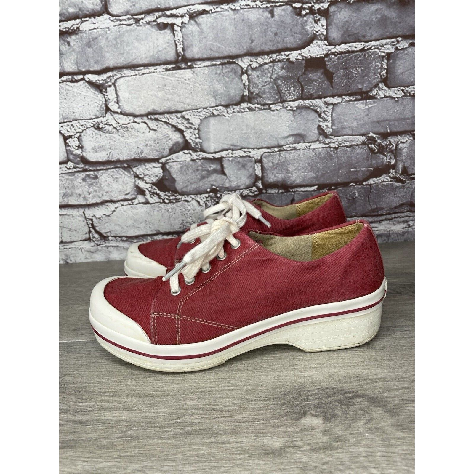 Other Dansko Vegan Red Fabric Canvas Lace Up Slip Workwear Clogs W Size US 7 / IT 37 - 1 Thumbnail