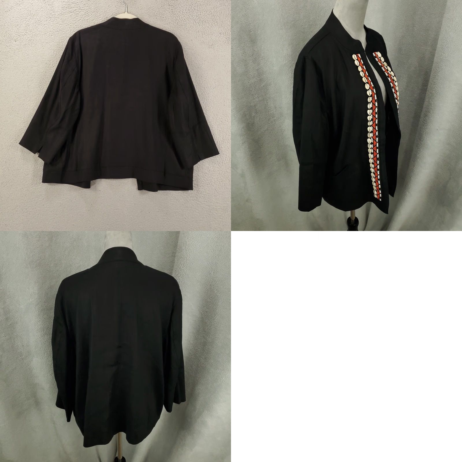 Vintage Susan Graver Cardigan Womens Size 14 Black Solid Knit Long Sleeve with Puka Shell Trim Size XL / US 12-14 / IT 48-50 - 8 Thumbnail