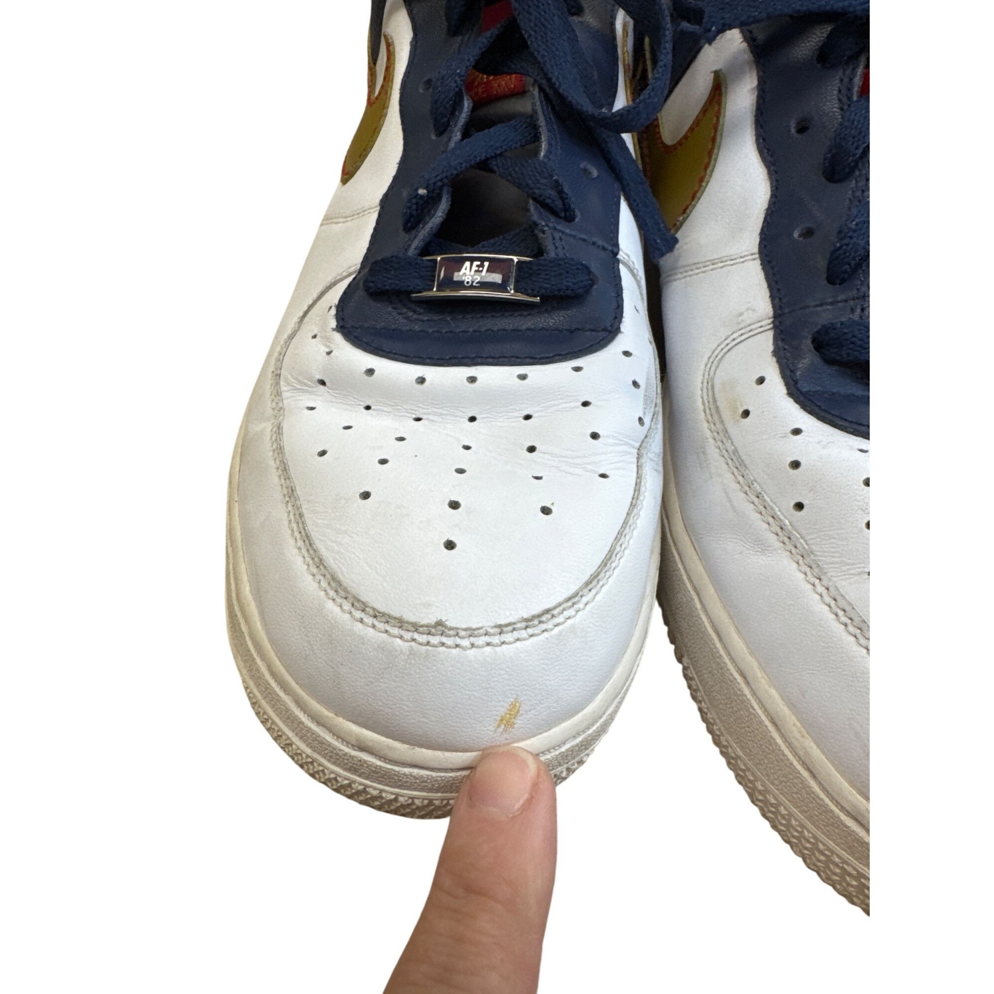Nike Nike Air Force 1 82 Barkley mens White/Gold/Blue Low-Top Sne Size US 13 / EU 46 - 12 Thumbnail