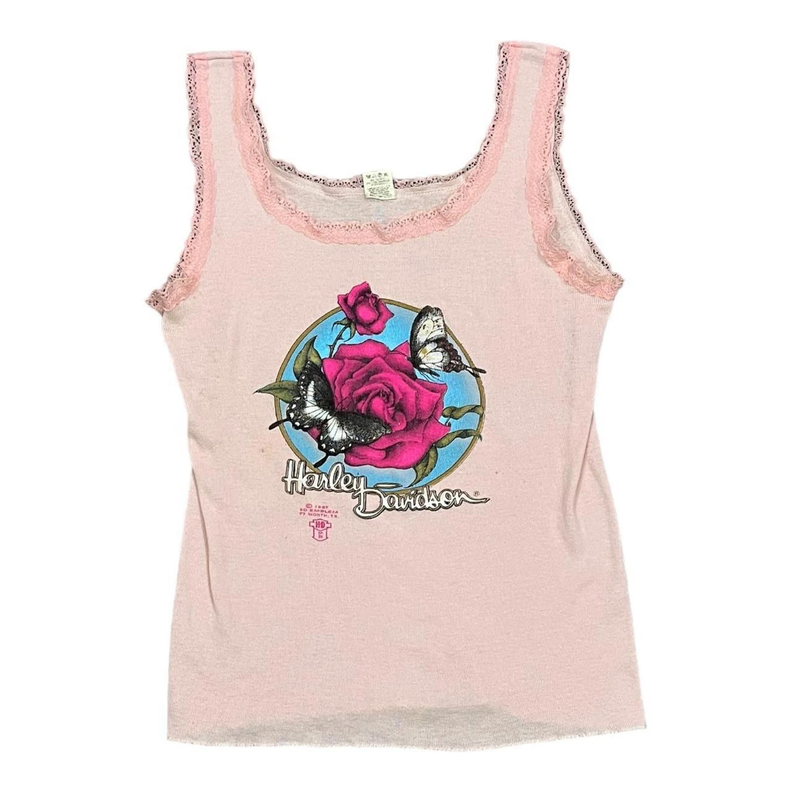 Harley Davidson Vintage 80s Harley Davidson 3D Emblem Lace Tank Top Size S / US 4 / IT 40 - 1 Thumbnail