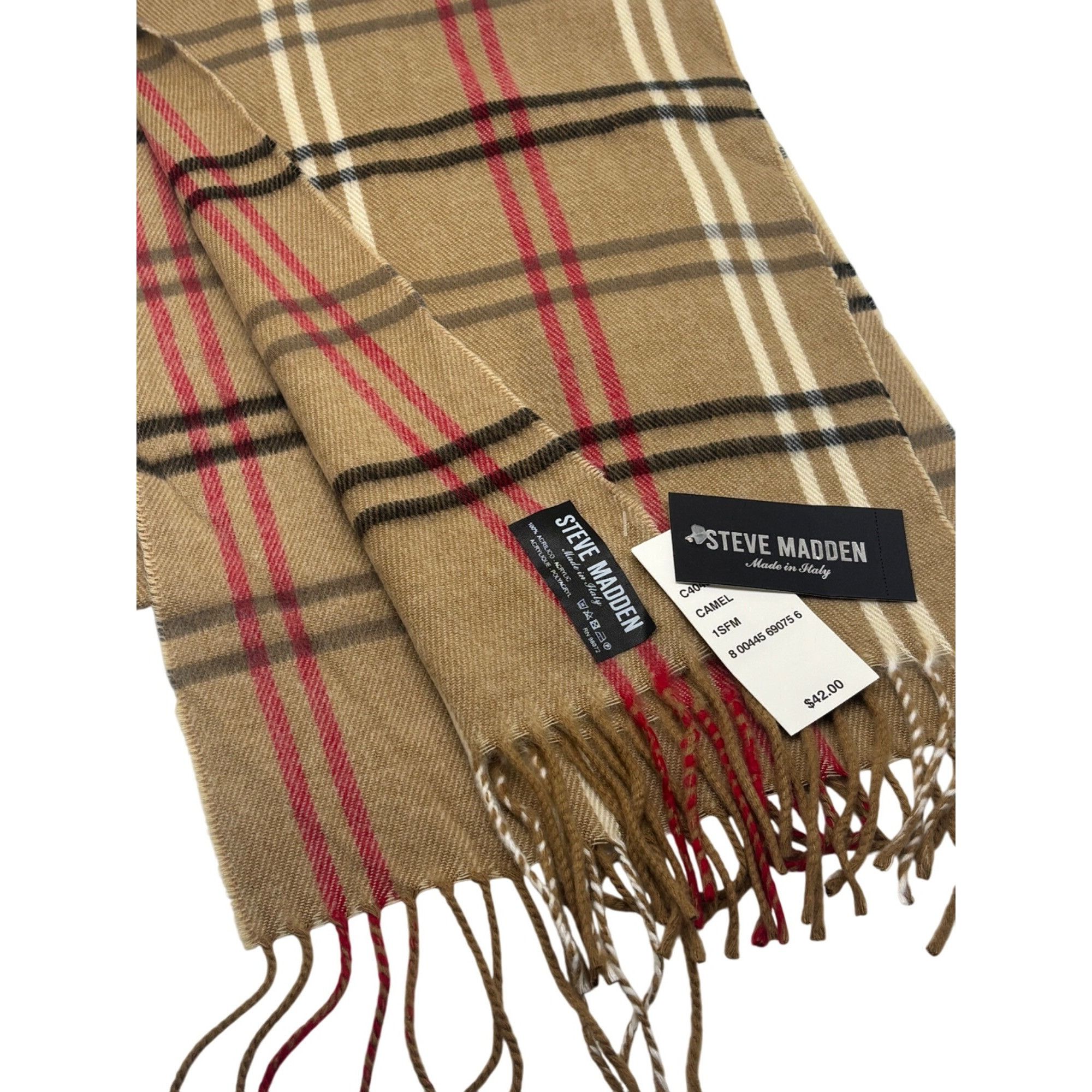 Steve Madden Steve Madden Mid Weight Plaid Muffler Scarf, 11”x 70”, Camel Size ONE SIZE - 3 Thumbnail