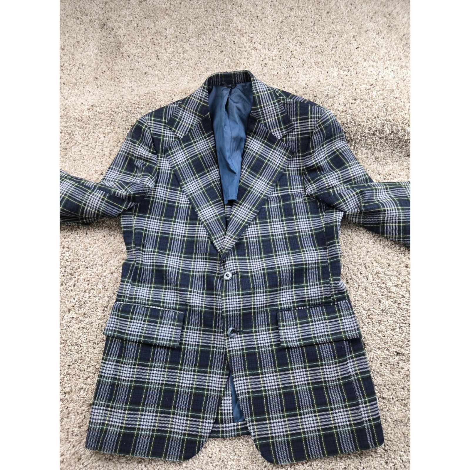 Vintage VINTAGE Towncraft Blazer Mens 40R Blue Plaid Check Sport Coat Jacket 70s Size 40R - 4 Thumbnail