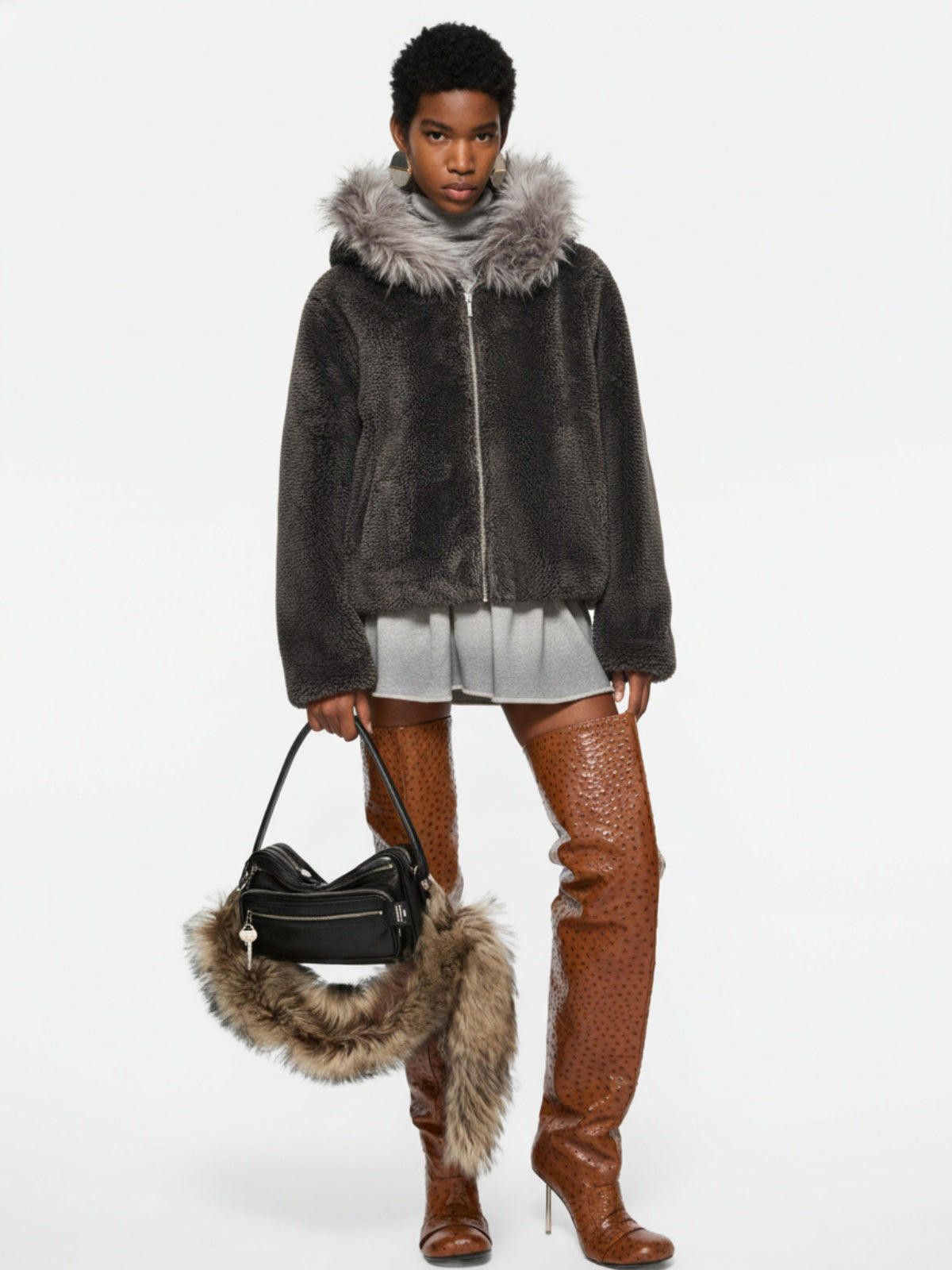 Japanese Brand Faux Fur Hooded Fleece Jacket, Cozy Winter Outerwear Size US M / EU 48-50 / 2 - 8 Thumbnail