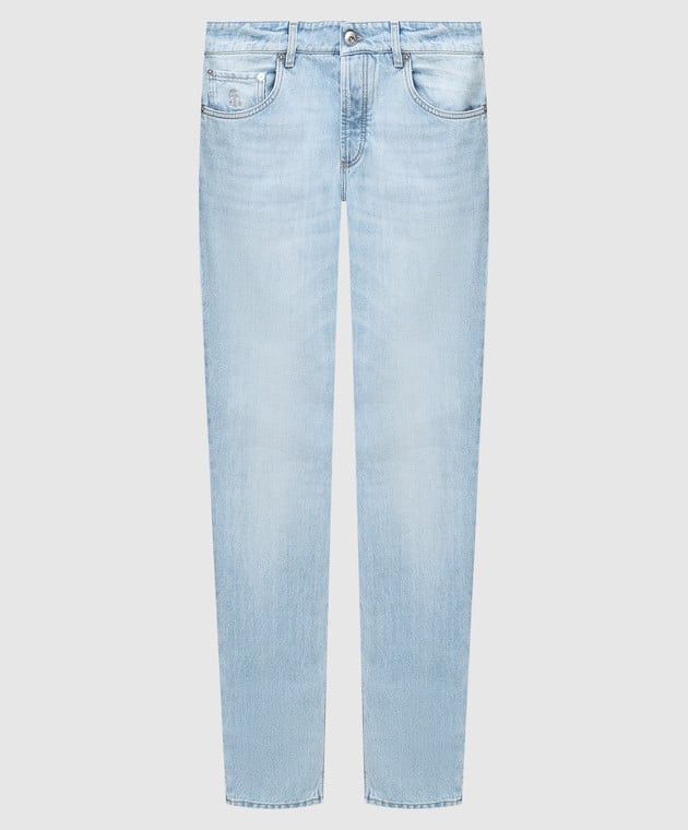 o1srvl11e1123 Cropped Tapered Embossed Jeans in Blue