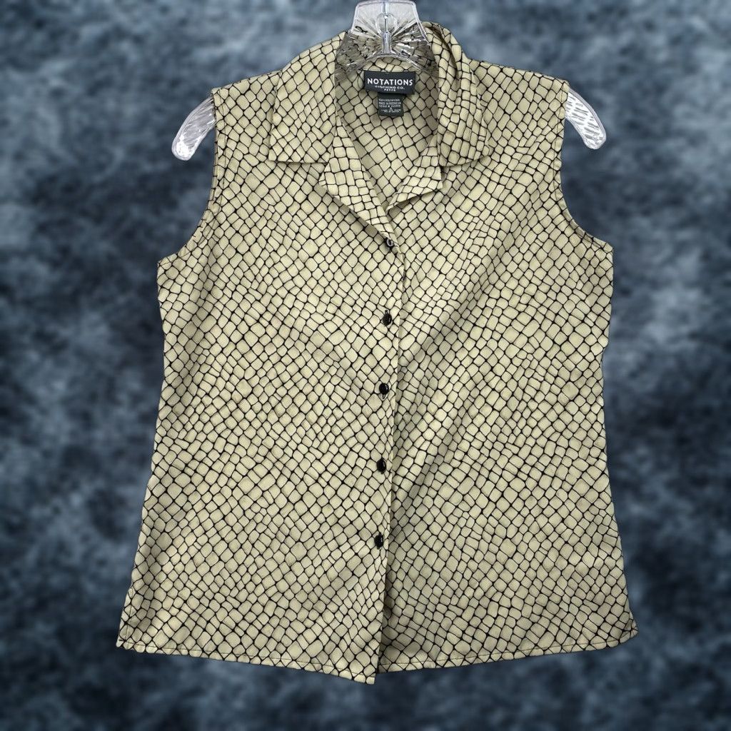 Vintage Notations Shirt Womens Size S Petite Reptile Snake Print Cream Sleeveless Office Size S / US 4 / IT 40 - 1 Thumbnail