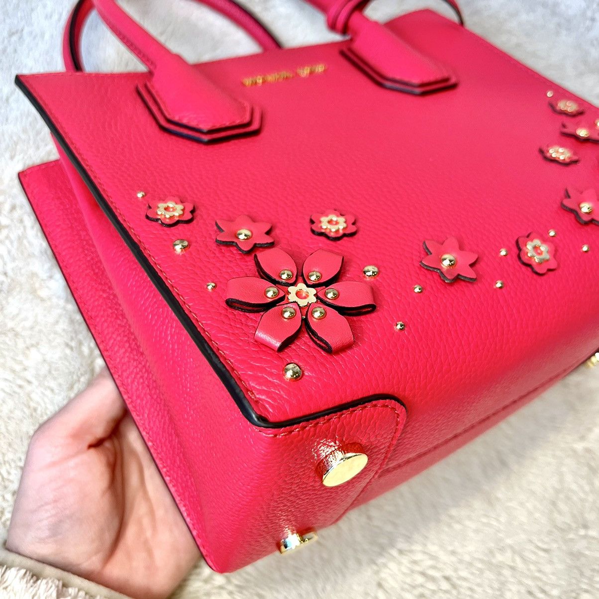 Michael Kors Michael Kors Deep Pink Mercer Embellished Leather 2-Way Bag Size ONE SIZE - 7 Thumbnail