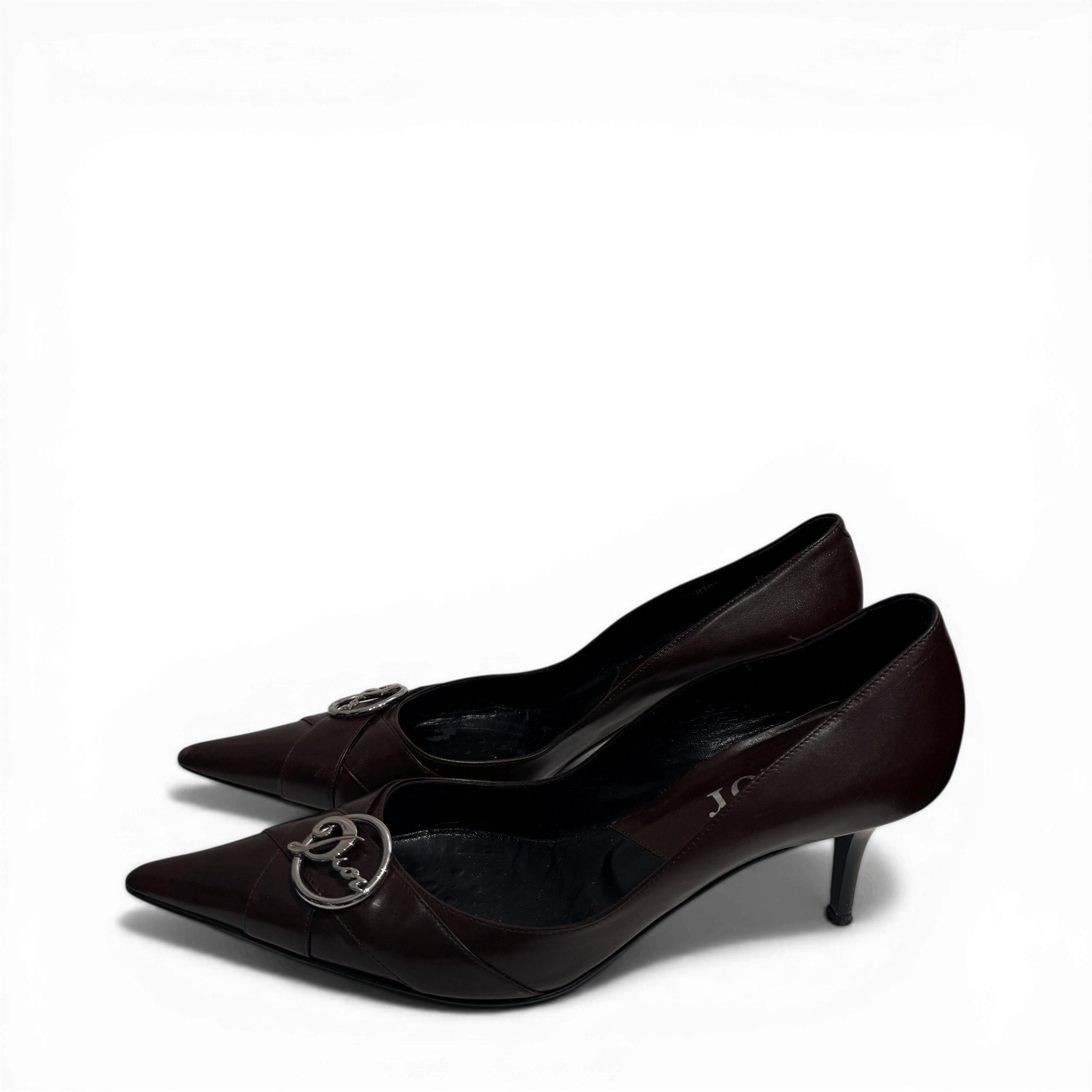 Dior 2002 by John Galliano Metal Logo Chocolate Heels Size US 11 / IT 41 - 2 Thumbnail