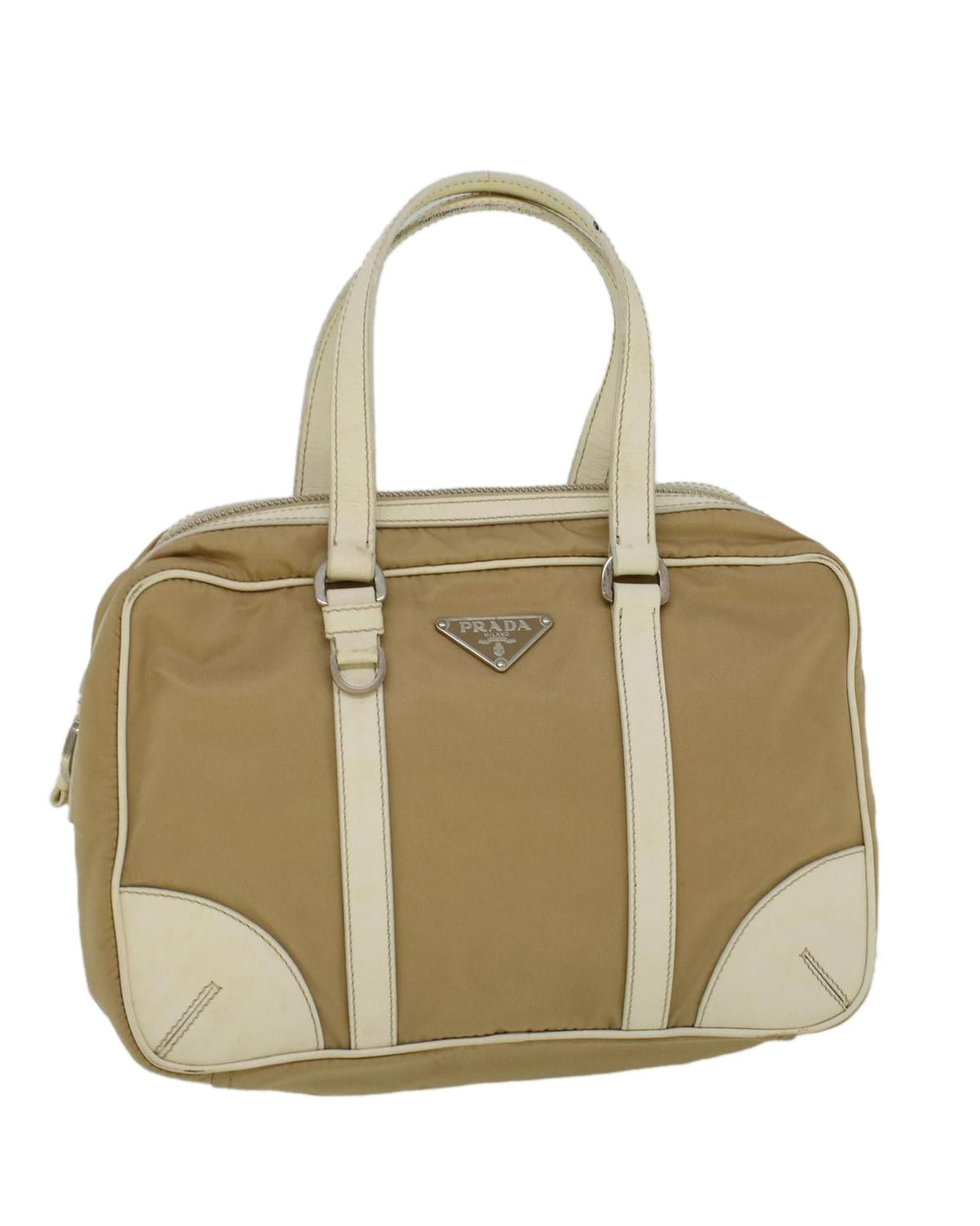 image of Prada Elegant Synthetic Shoulder Bag in Beige, Women's