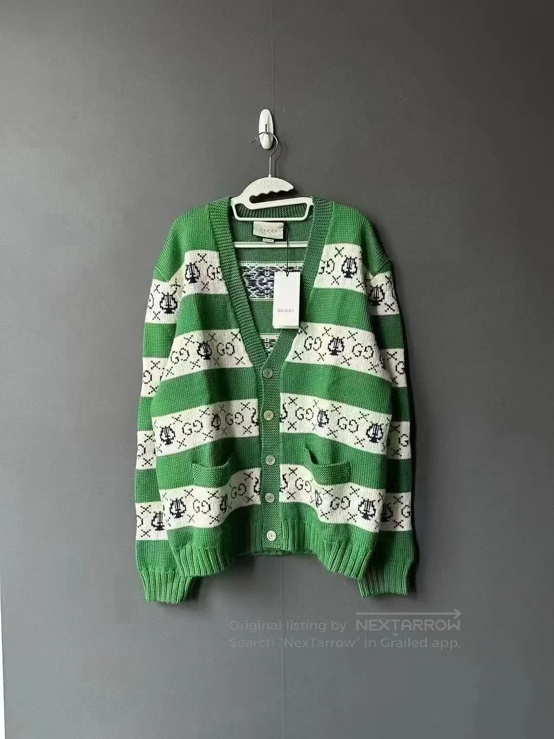 Gucci Guicci White and Green Stripe GG Cardigan| Size S / US 4 / IT 40 - 1 Thumbnail