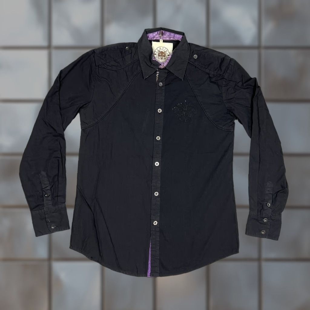 Cougar Platini Jeans Cougar Embezzled Men’s Long Shirt Black Size S Button-Up Cotton Rayon Striped Embroidered Collar Spread Sleeve Regular Men Size US S / EU 44-46 / 1 - 1 Thumbnail