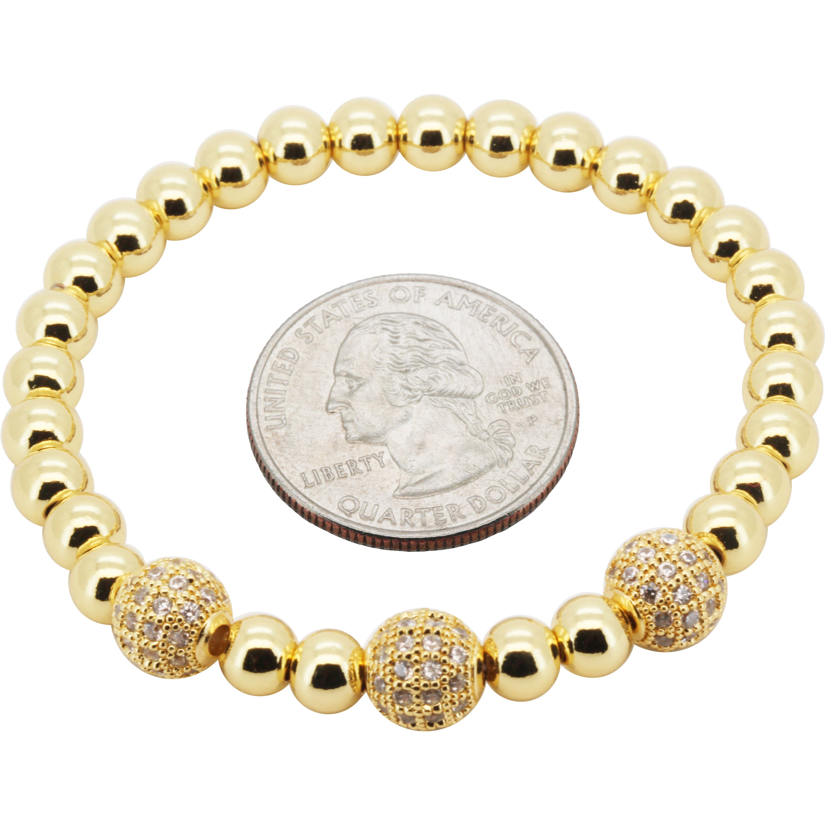 Other 14k GP AAA CZ 8mm Disco Ball Beaded Stretch Bracelet 7” Size ONE SIZE - 1 Preview
