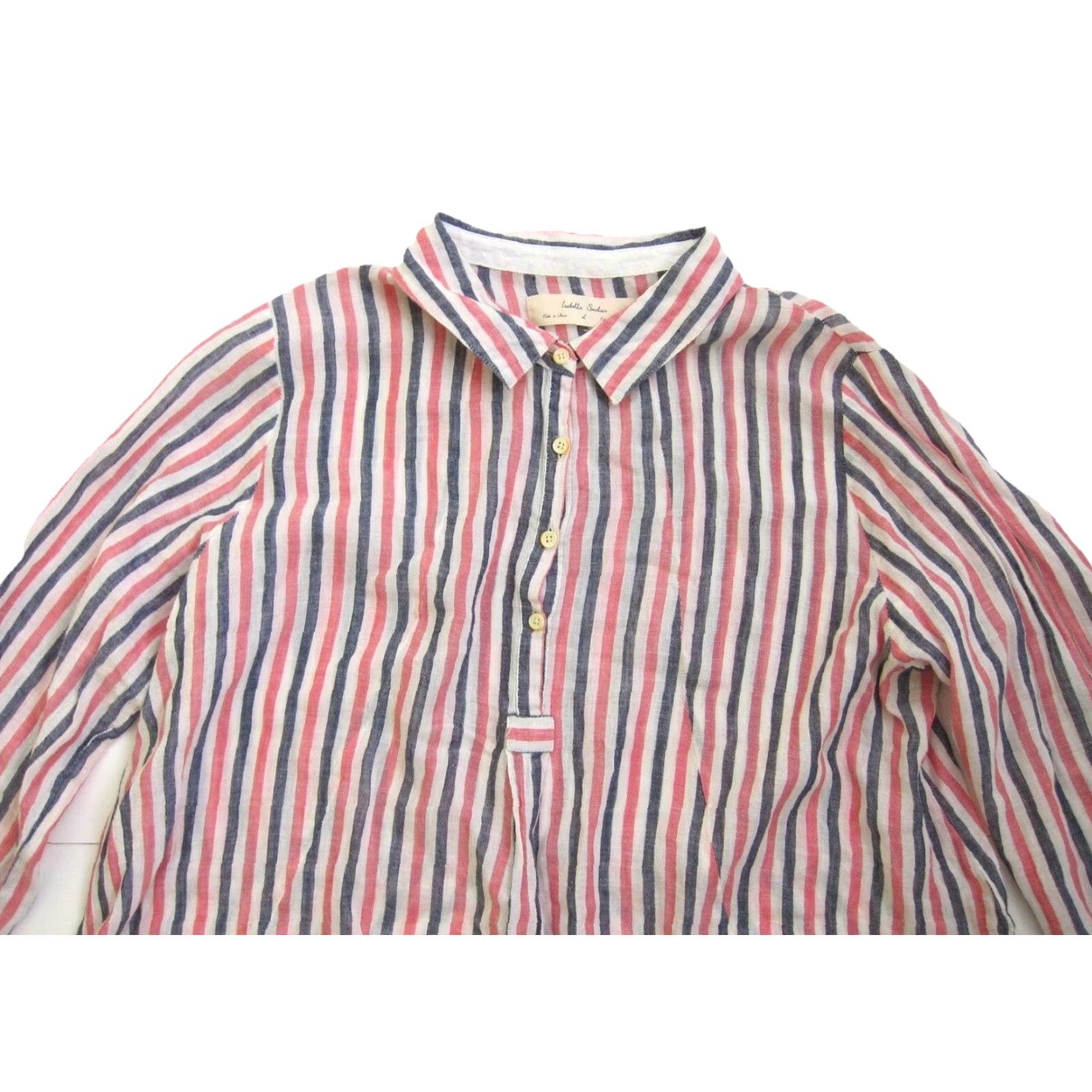 Anthropologie VINTAGE Isabelle Sinclair Anthropologie Linen Pink Blue White Stripe 3/4 Sleeve Blouse L Size L / US 10 / IT 46 - 3 Thumbnail