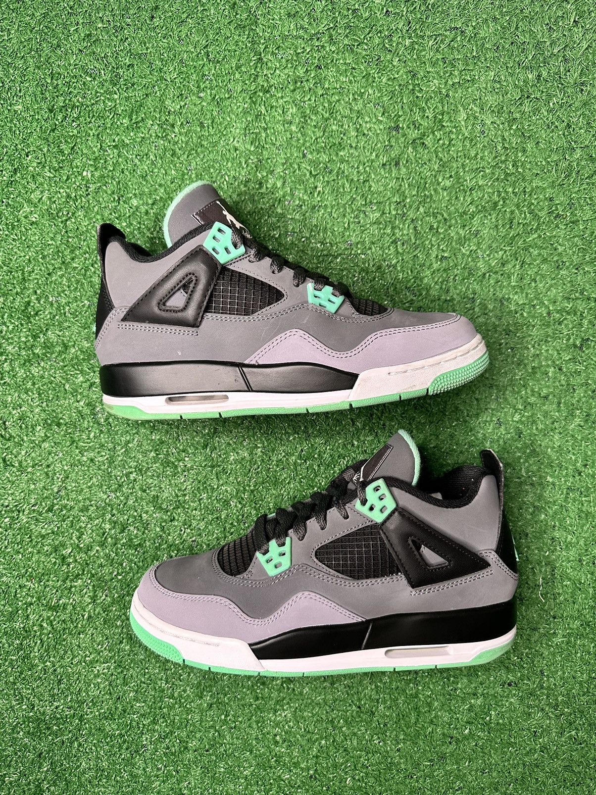 image of Jordan Nike Jordan 4 Green Glow Gs Shoes in Dark Grey, Men's (Size 5)