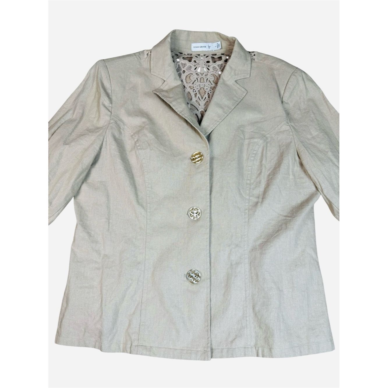 Other Susan Graver Linen Blend 3/4 Sleeve Blazer With Crochet Bac Size L / US 10 / IT 46 - 8 Thumbnail