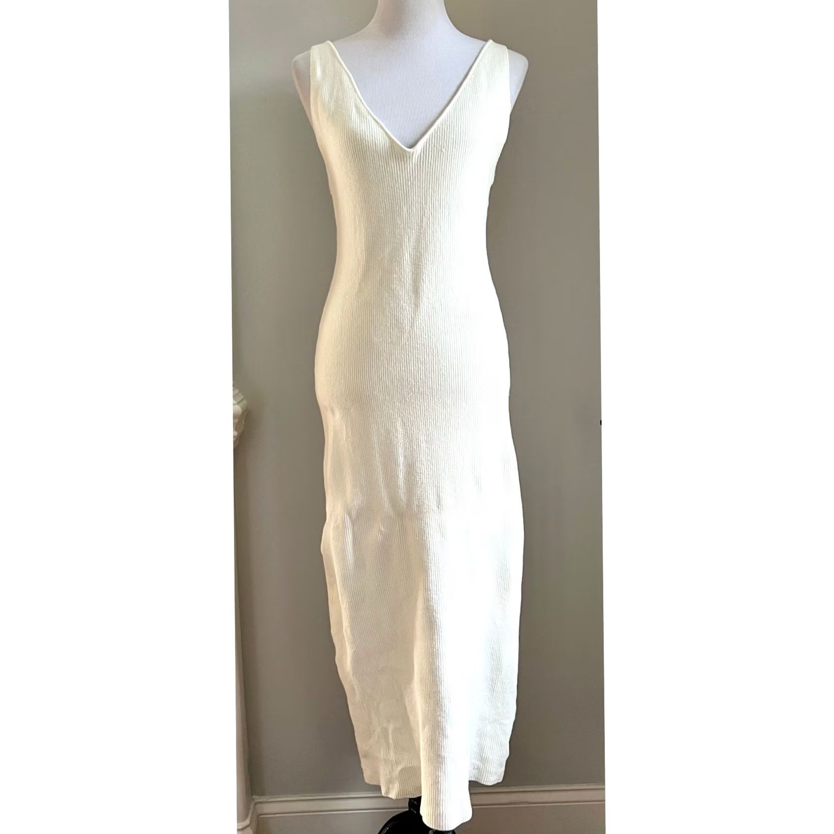 Free People VINTAGE FP BEACH Sweater Dress Daniela Low Back Ivory Cream Ribbed L Sleeveless Midi Womens Size L / US 10 / IT 46 - 2 Thumbnail