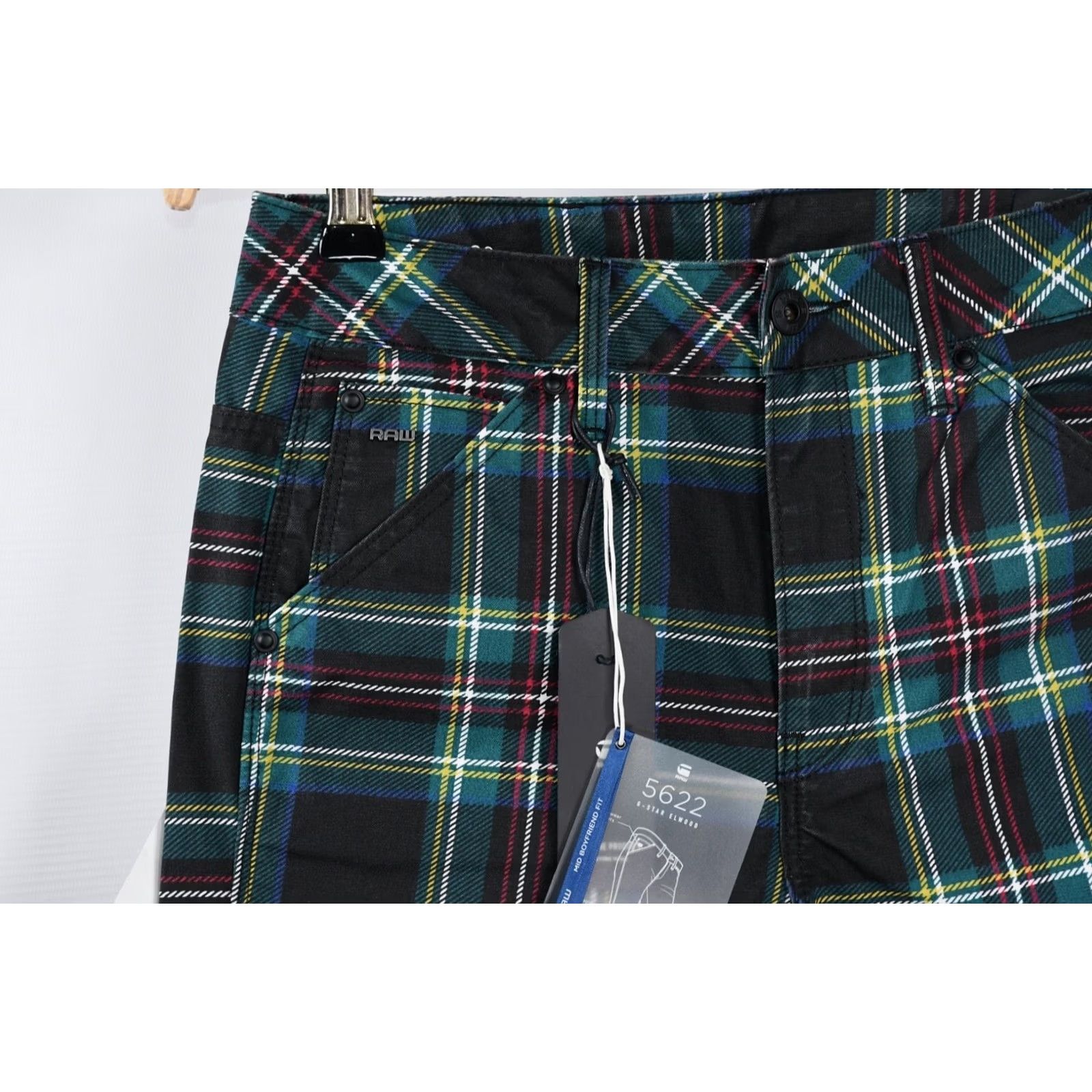 G-Star G-Star Pharrell Williams 5622 3D Mid Boyfriend Royal Stewart Cotton Jeans Blue Check W24 L34 Womens Girls Size ONE SIZE - 3 Thumbnail