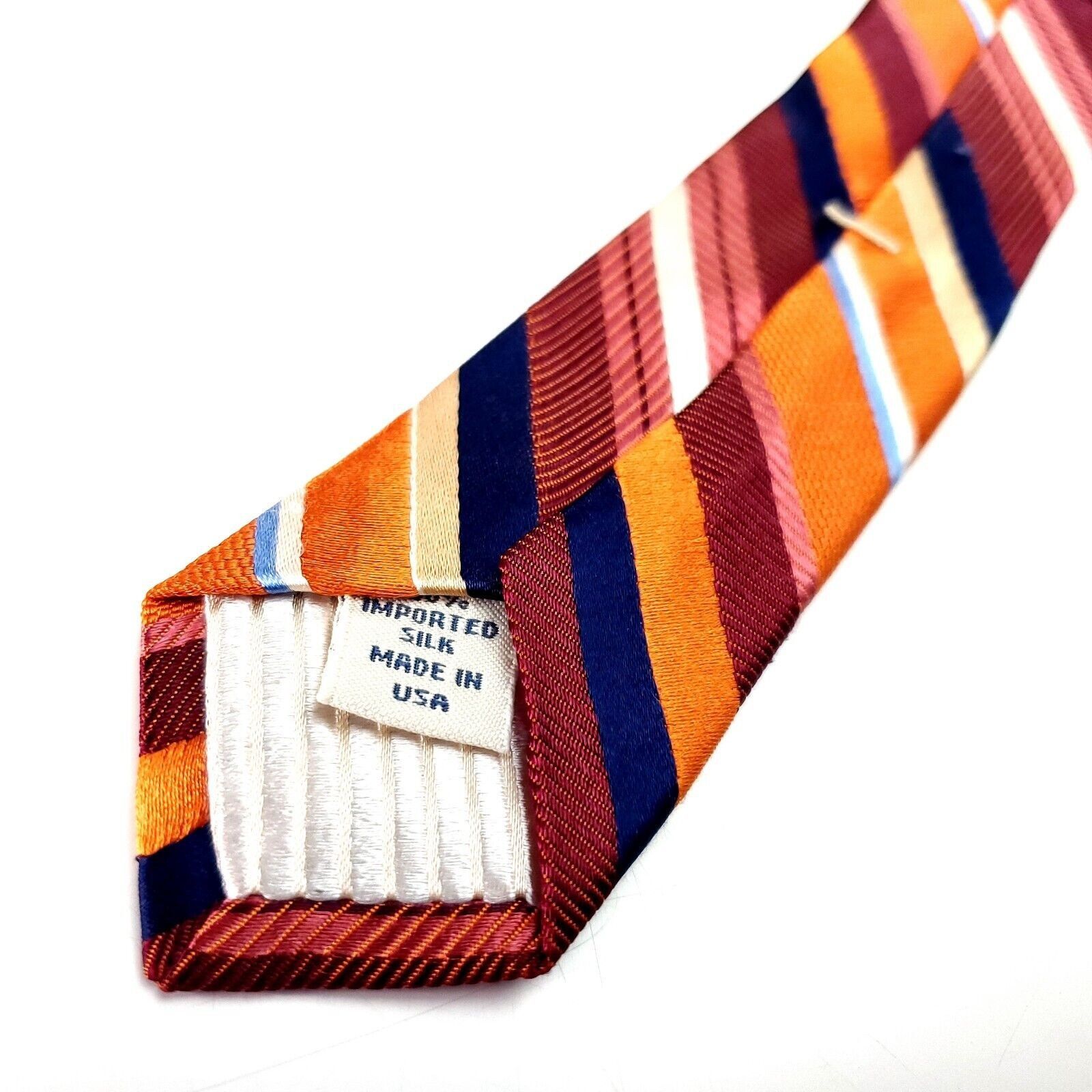 Designer John W. Nordstrom Orange & Red Silk Tie Woven Regimental Str Size ONE SIZE - 5 Thumbnail