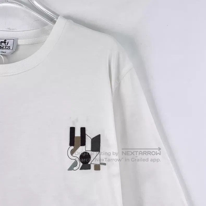Hermes Hermes White Geometric Leather Patchwork Cotton Jersey Sho Size L / US 10 / IT 46 - 3 Thumbnail