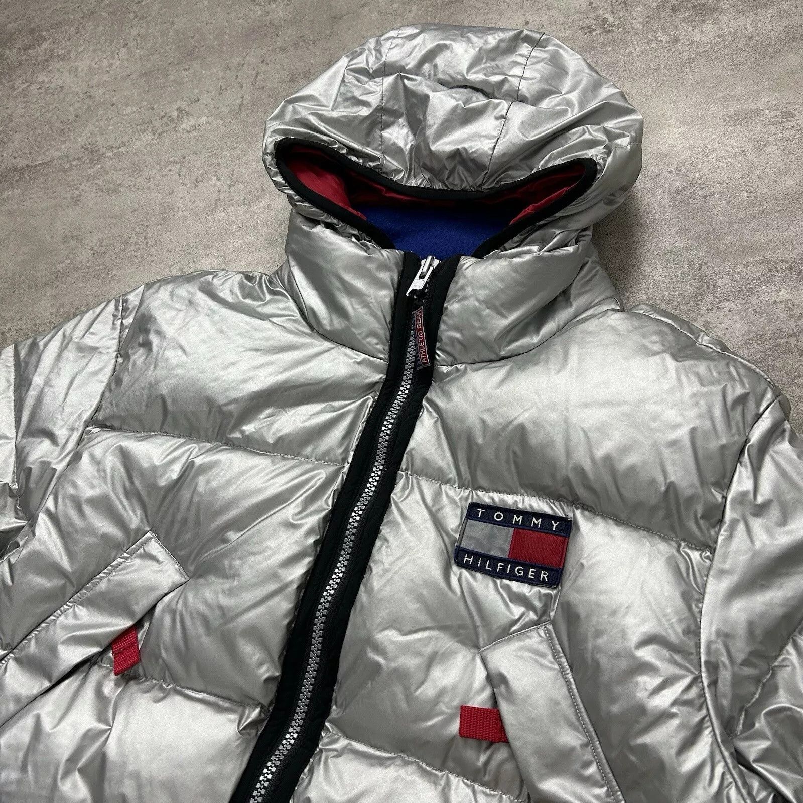 Tommy Hilfiger × Vintage RARE VTG 90s DOWN JACKET HOODIE COAT SILVER FLAG SIZE XL Size US XL / EU 56 / 4 - 3 Thumbnail