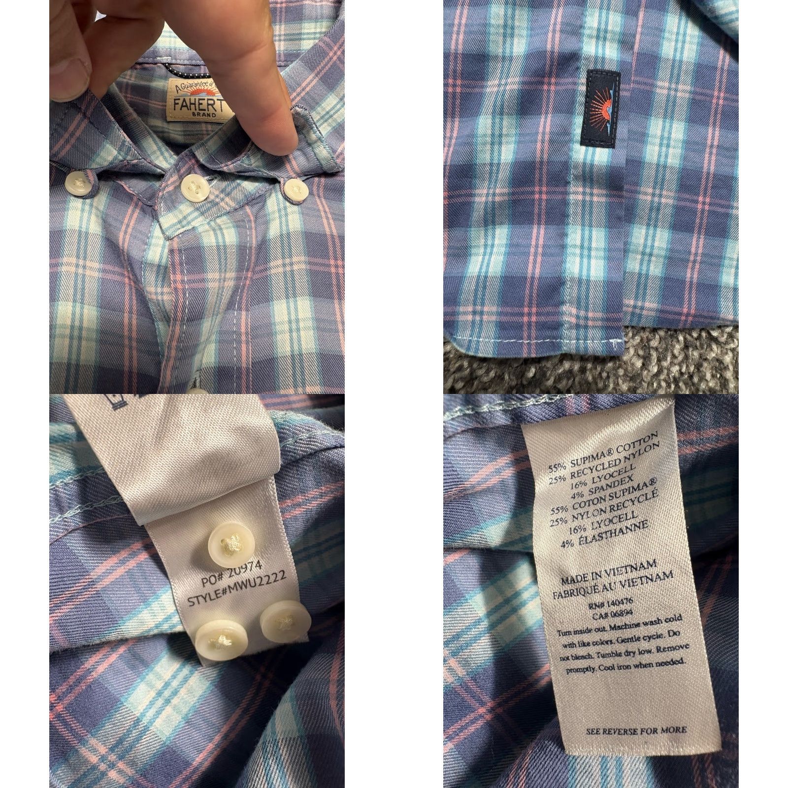 Faherty Faherty Performance Shirt Mens Medium Blue Pink Plaid Button Up Supima Nylon Blend Size US M / EU 48-50 / 2 - 8 Thumbnail