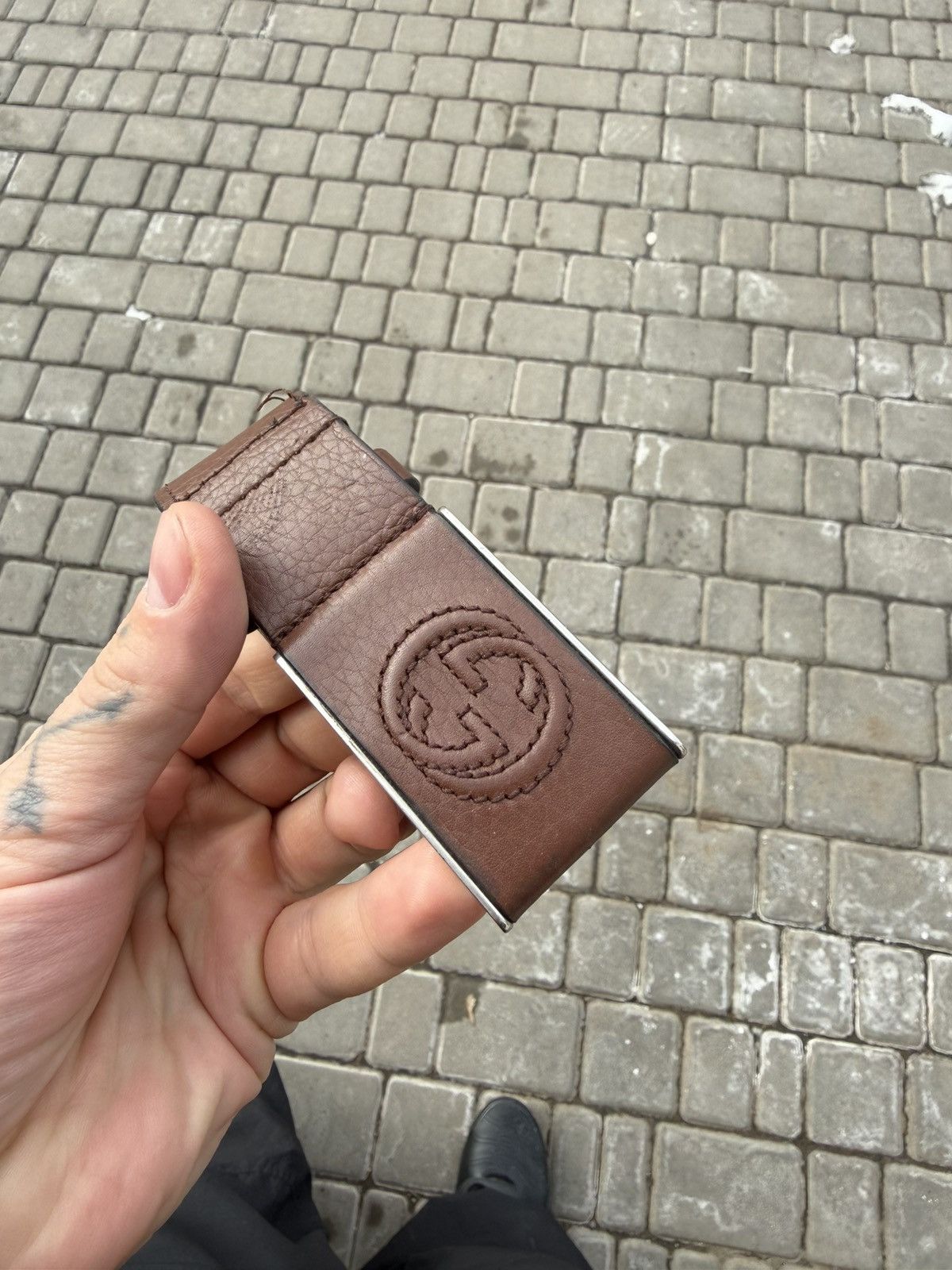 Gucci Gucci Men's Leather Buckle Interlocking G Belt Size 32 - 25 Thumbnail