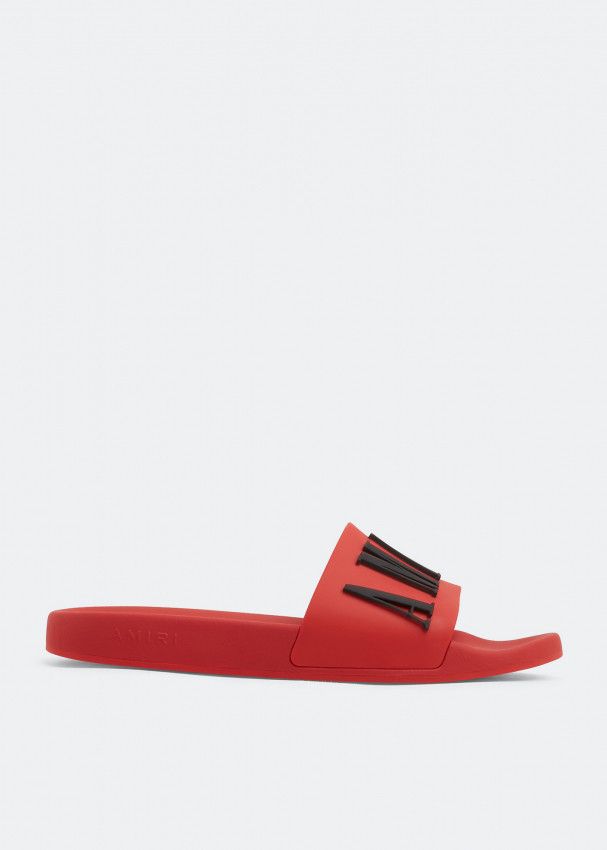 Amiri o1gr1nt0824 Logo Pool Slides in Red & Black Size US 13 / EU 46 - 1 Thumbnail