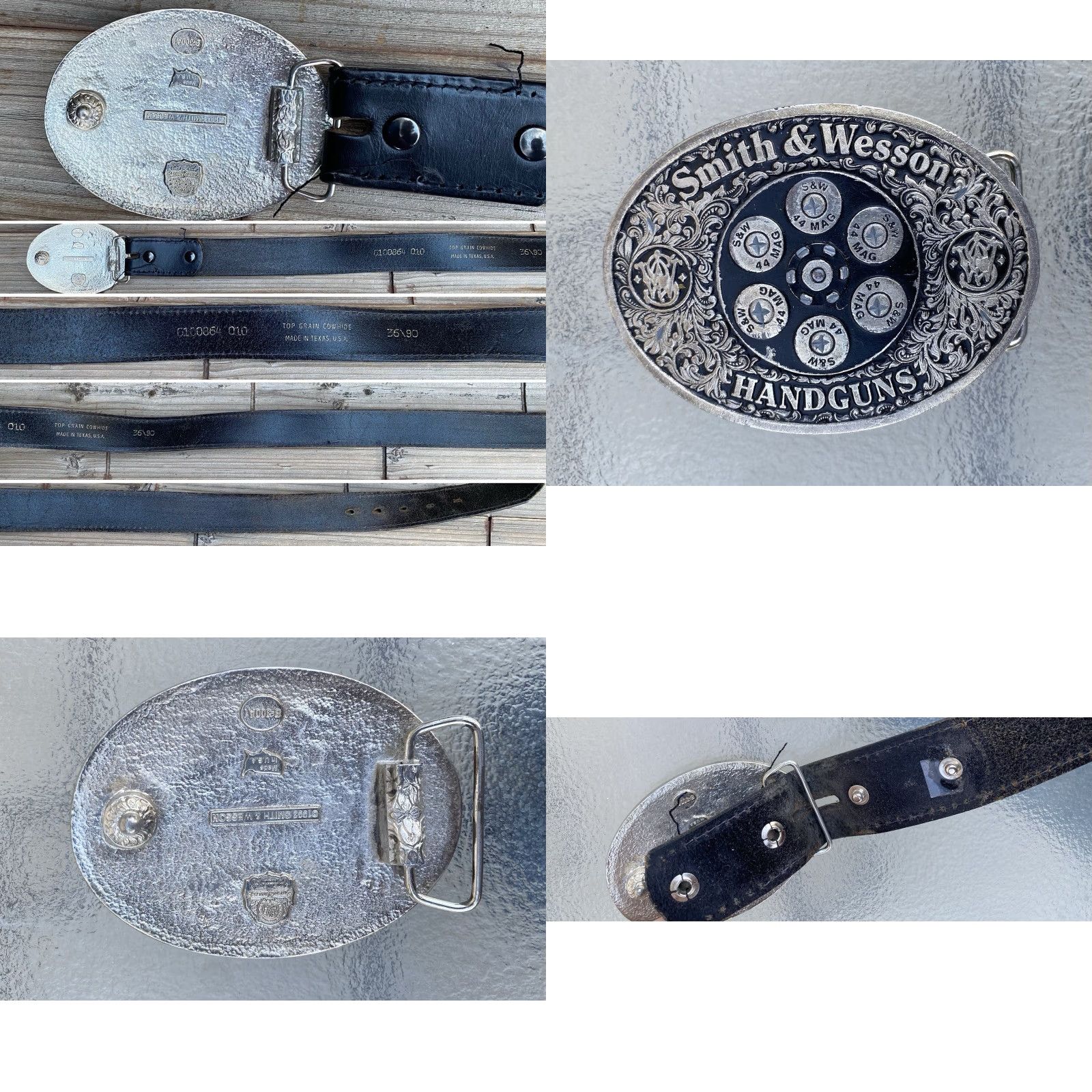 Vintage Vintage Smith & Wesson Handguns .44 Mag Belt Buckle w/ Leather Belt 36 USA Size ONE SIZE - 9 Thumbnail