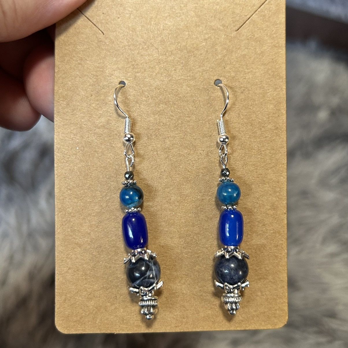 Handmade Handcrafted genuine stone sodalite dragon vein earrings Size ONE SIZE - 2 Thumbnail