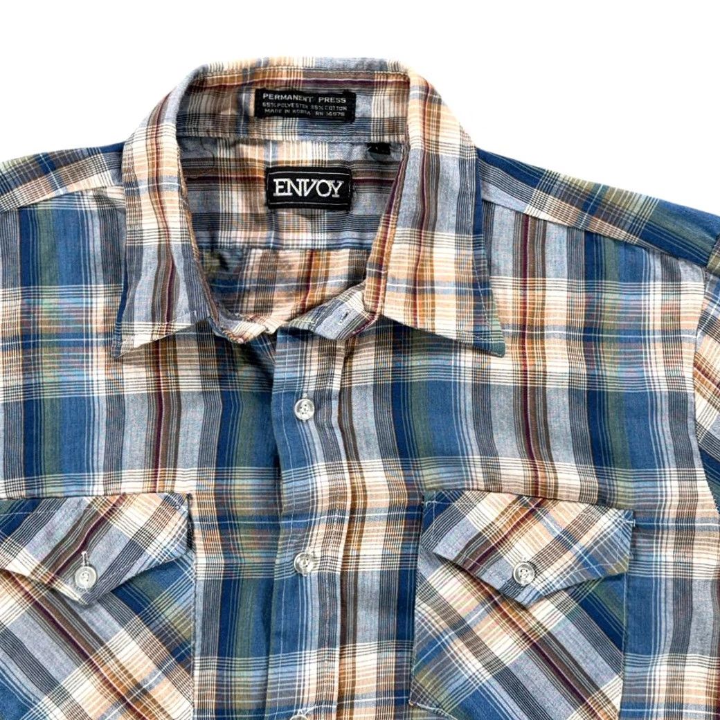 Vintage VINTAGE Envoy Shirt Adult LARGE Blue Brown Plaid 80s Long Sleeve Button-Up Pocketed Western Size US L / EU 52-54 / 3 - 2 Thumbnail