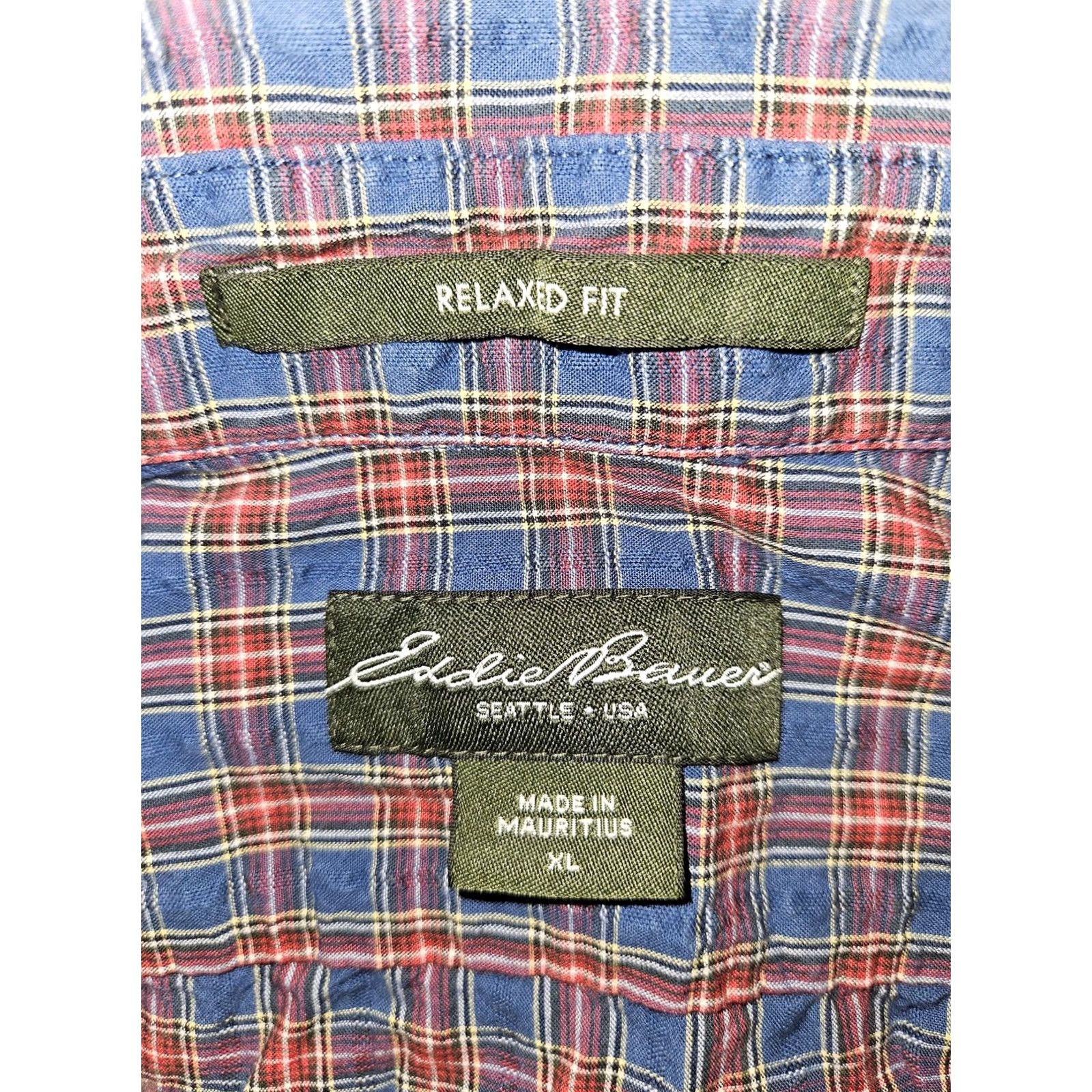Eddie Bauer Eddie Bauer Shirt Mens XL Plaid Relaxed Fit Button Down Long Sleeve Casual Blue Red Off-White Pocket Size US XL / EU 56 / 4 - 3 Thumbnail