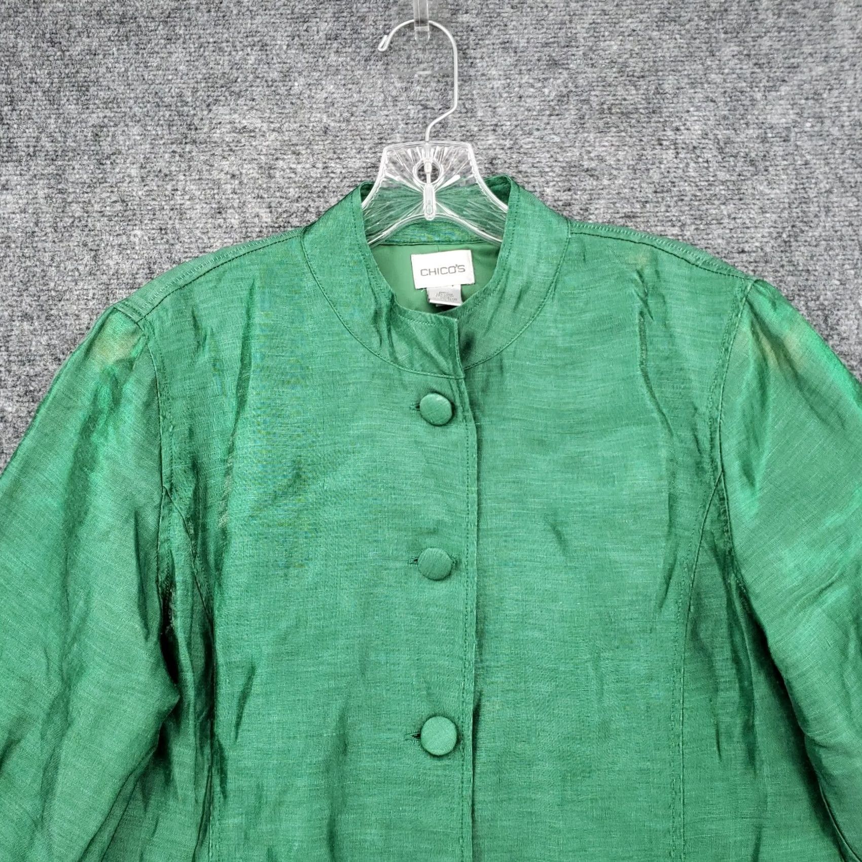 Vintage Chicos Jacket Womens M Medium Green Button Up Linen Long Sleeve Classic Size M / US 6-8 / IT 42-44 - 3 Thumbnail