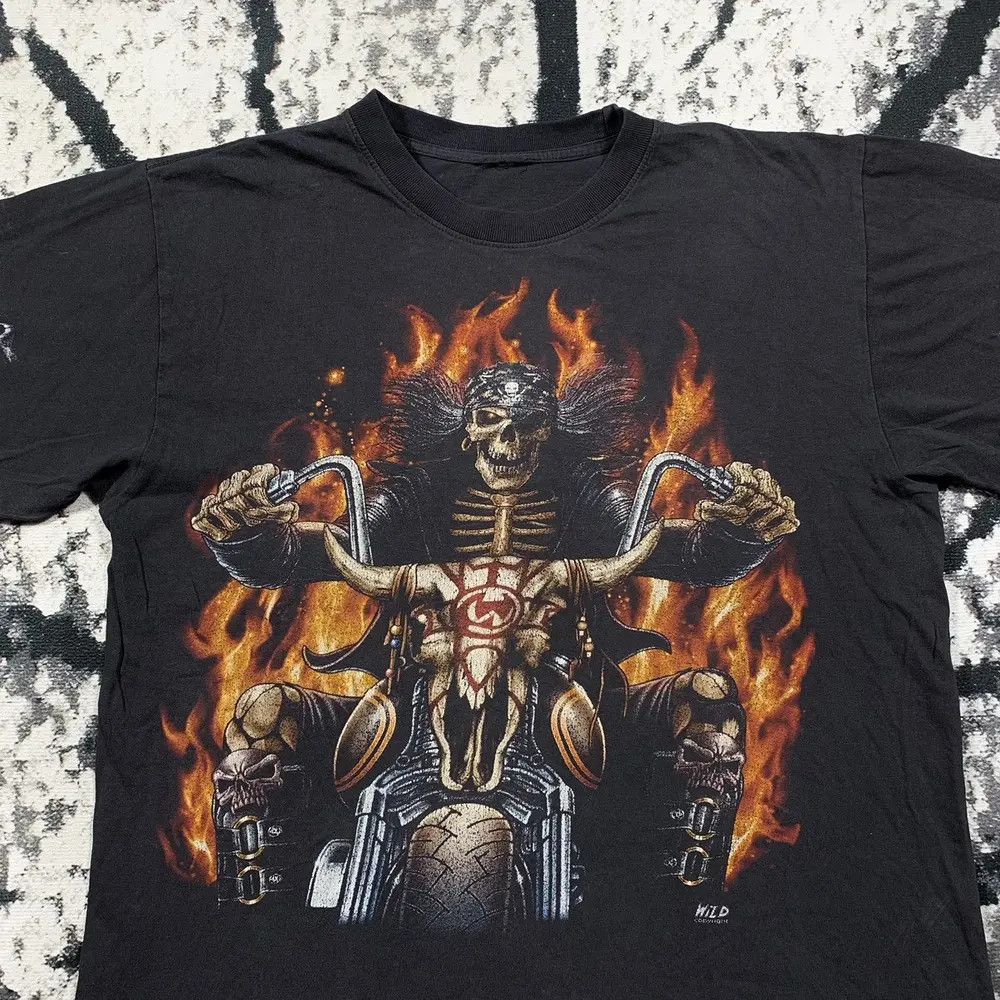Vintage Vintage 90s Wild Skeleton Motorcycle Tshirt Tee Skull Aop Size US M / EU 48-50 / 2 - 2 Thumbnail