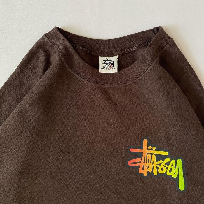 Vintage 🔥Vintage 90s Stussy Rasta Spellout Logo Brown Crewneck