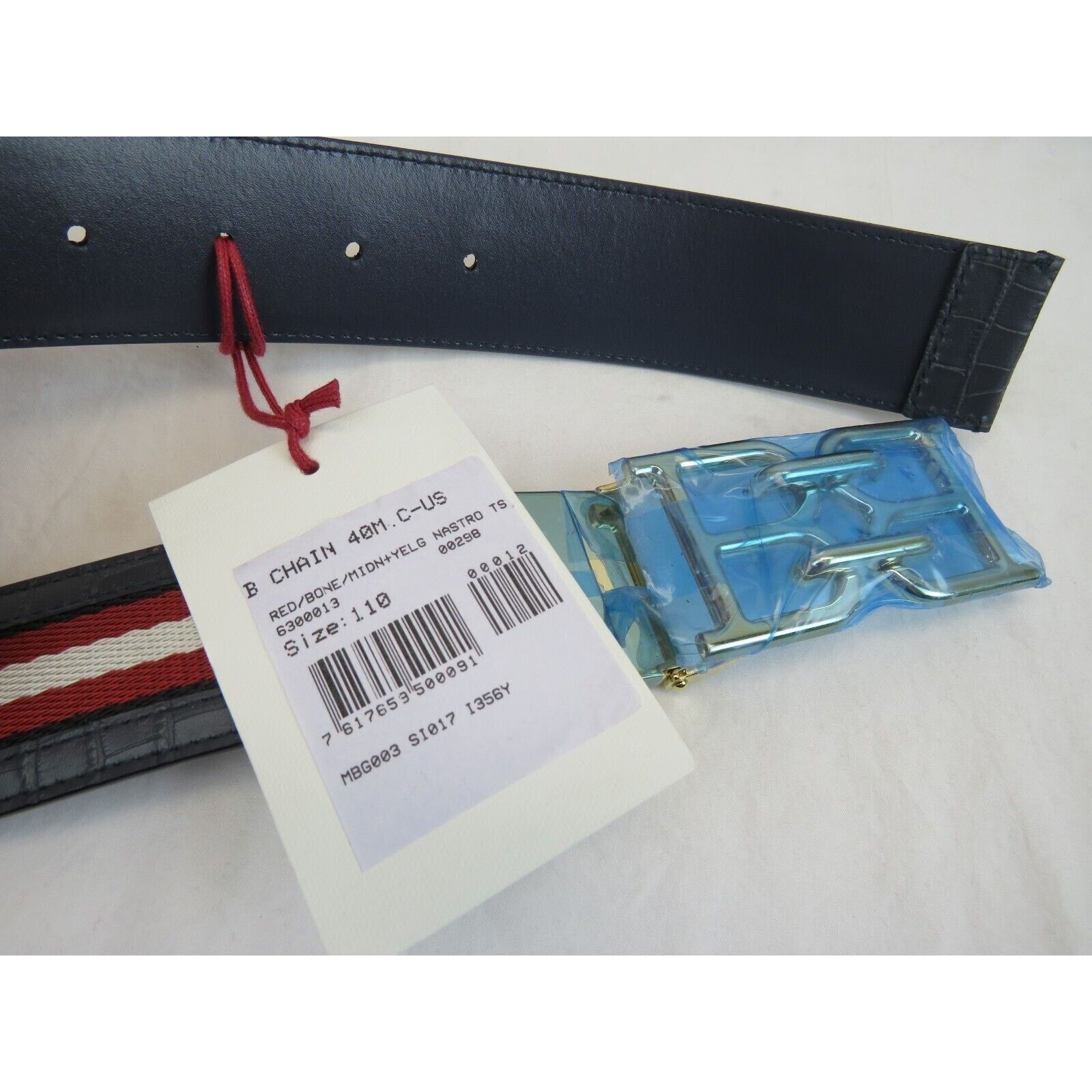 Bally B CHAIN BUCKLE ADJUSTABLE BLUE CROC LEATHER WEB BELT 110 44 Size 44 - 10 Thumbnail