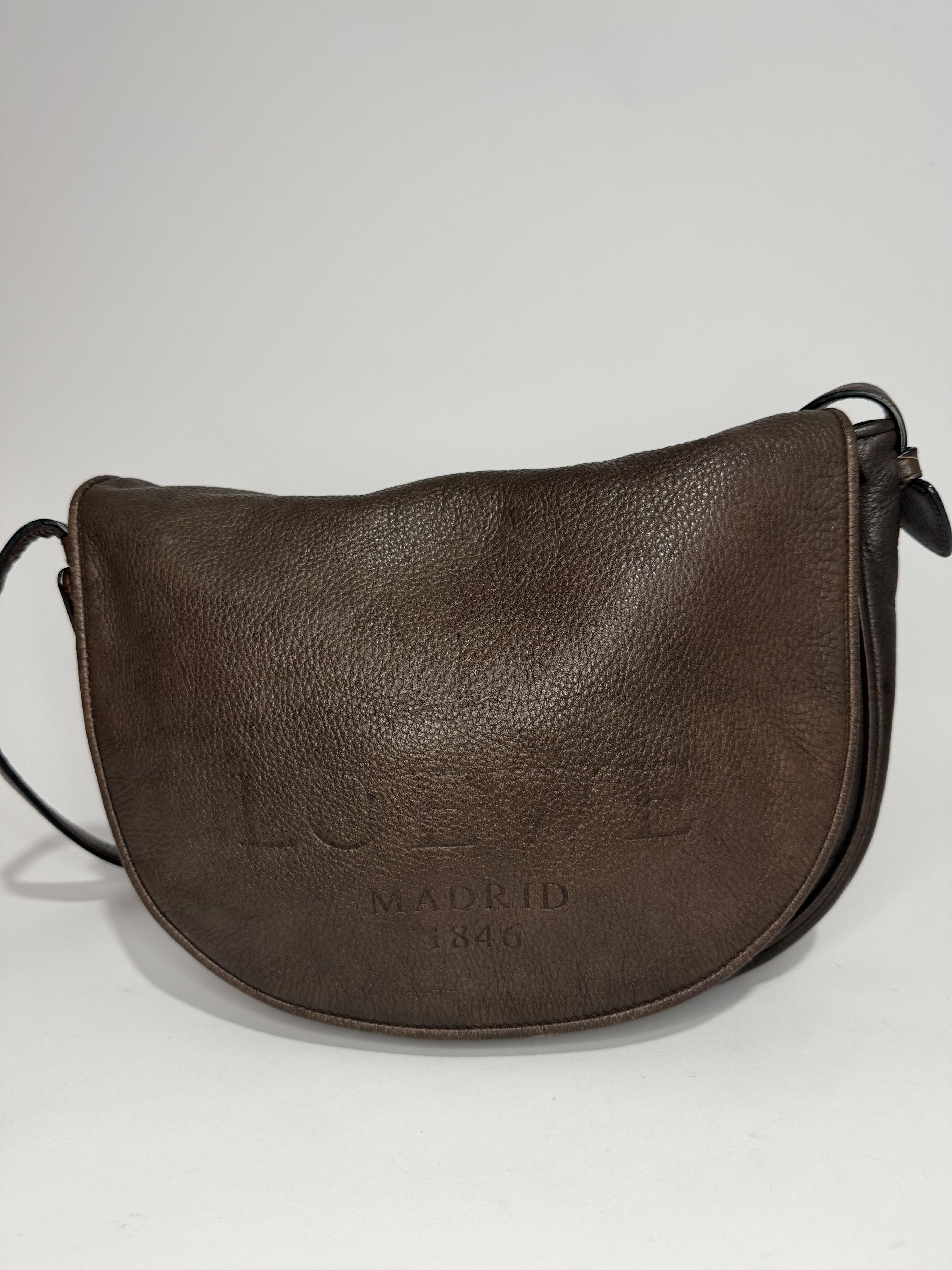 Loewe Loewe Madrid 1846 Brown Pebbled Leather Crossbody Saddle Bag Size ONE SIZE - 1 Thumbnail