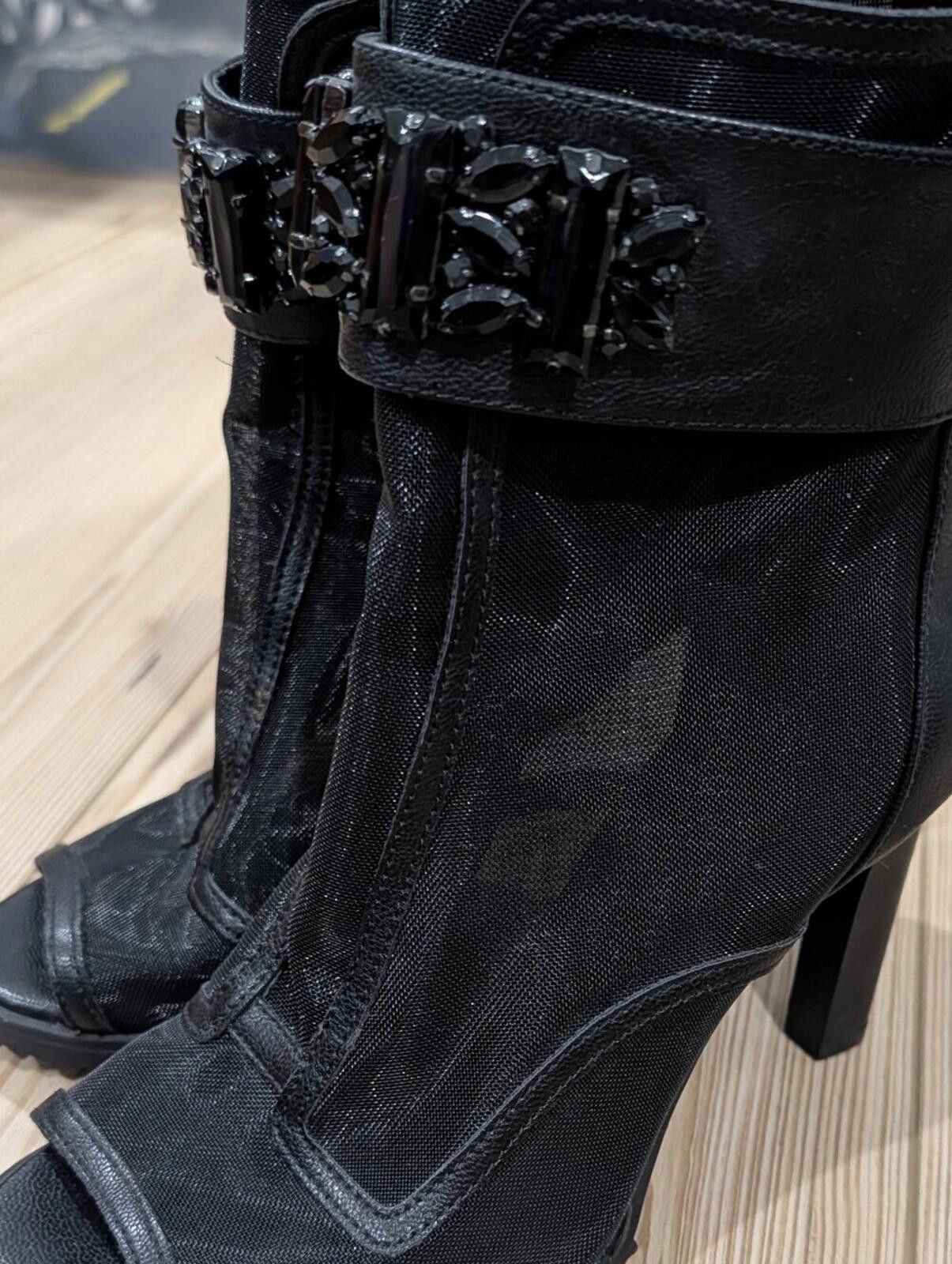 Karl Lagerfeld Karl Lagerfeld Black Mesh Peep-Toe Ankle Boots Size US 7 / IT 37 - 5 Thumbnail