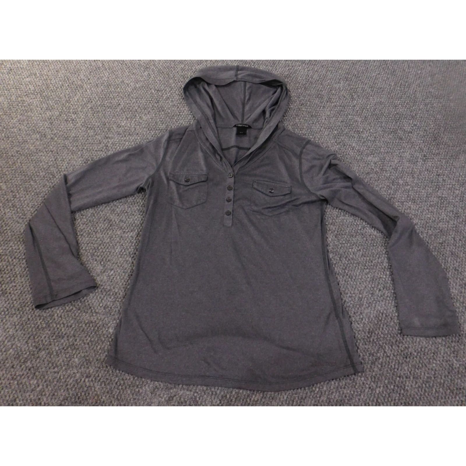 Marmot Marmot Hoodie Women M Gray Lightweight Pullover Crew Neck Outdoors Hiking Logo Knit Nylon Polyester Stitching Discoloration Hole - Good Condition Size M / US 6-8 / IT 42-44 - 2 Thumbnail