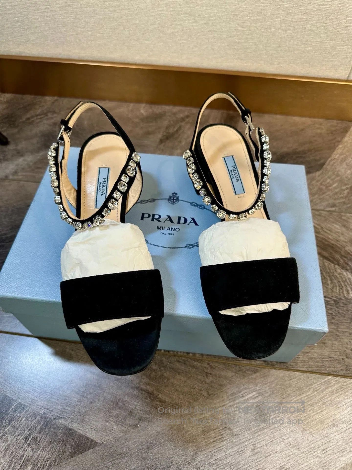 Prada Prada Black Suede Rhinestone Sandals. Size US 6.5 / IT 36.5 - 5 Thumbnail