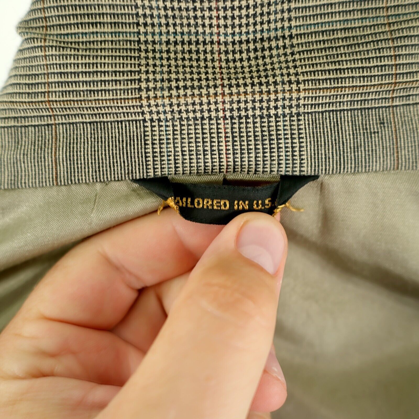 Austin Reed DAMAGED Austin Reed Wool Tan Glen Plaid 2 Button Blazer 42R Size 42R - 13 Thumbnail