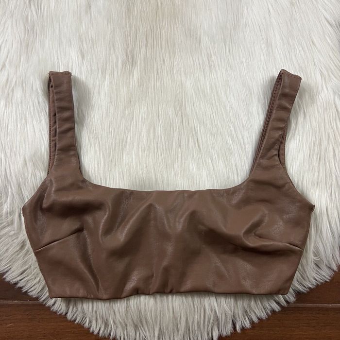 Brown Faux Leather Bralette, Tops