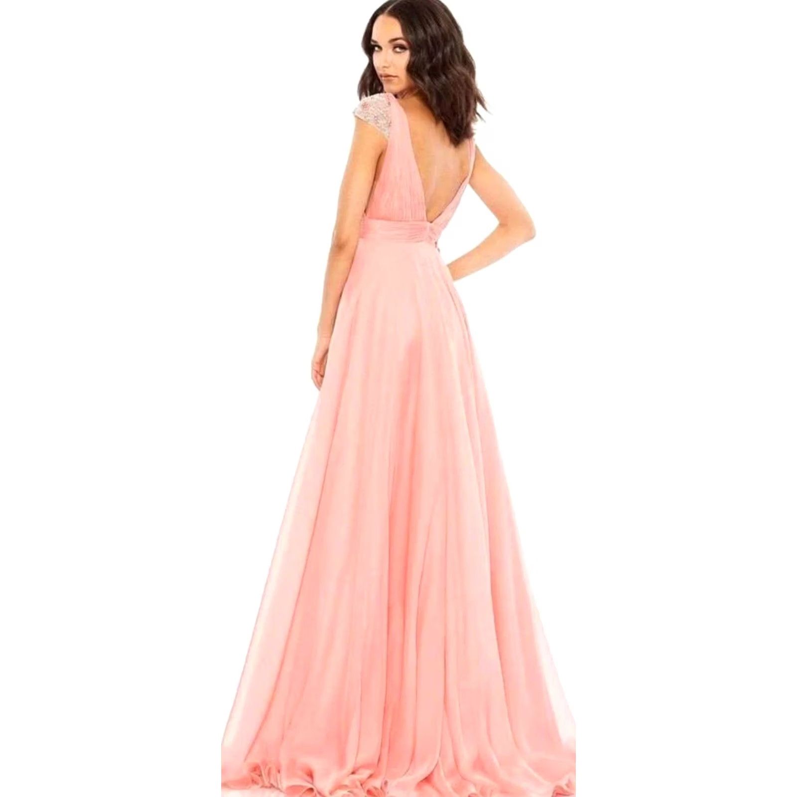 Mac Duggal Mac Duggal A-Line Gown NWT 67811 CHIFFON BEADED CAP SLEEVE Pink Coral 10 Women VINTAGE No Size ONE SIZE - 3 Thumbnail