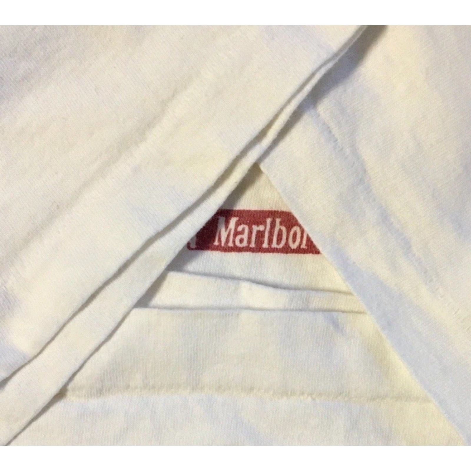 Marlboro VINTAGE Marlboro Shirt XL White 90s Cowboy Rodeo T-Shirt Men Short Sleeve USA 80s Grunge Biker Rock Smoke Retro Camels Single Stitch Size US XL / EU 56 / 4 - 5 Thumbnail