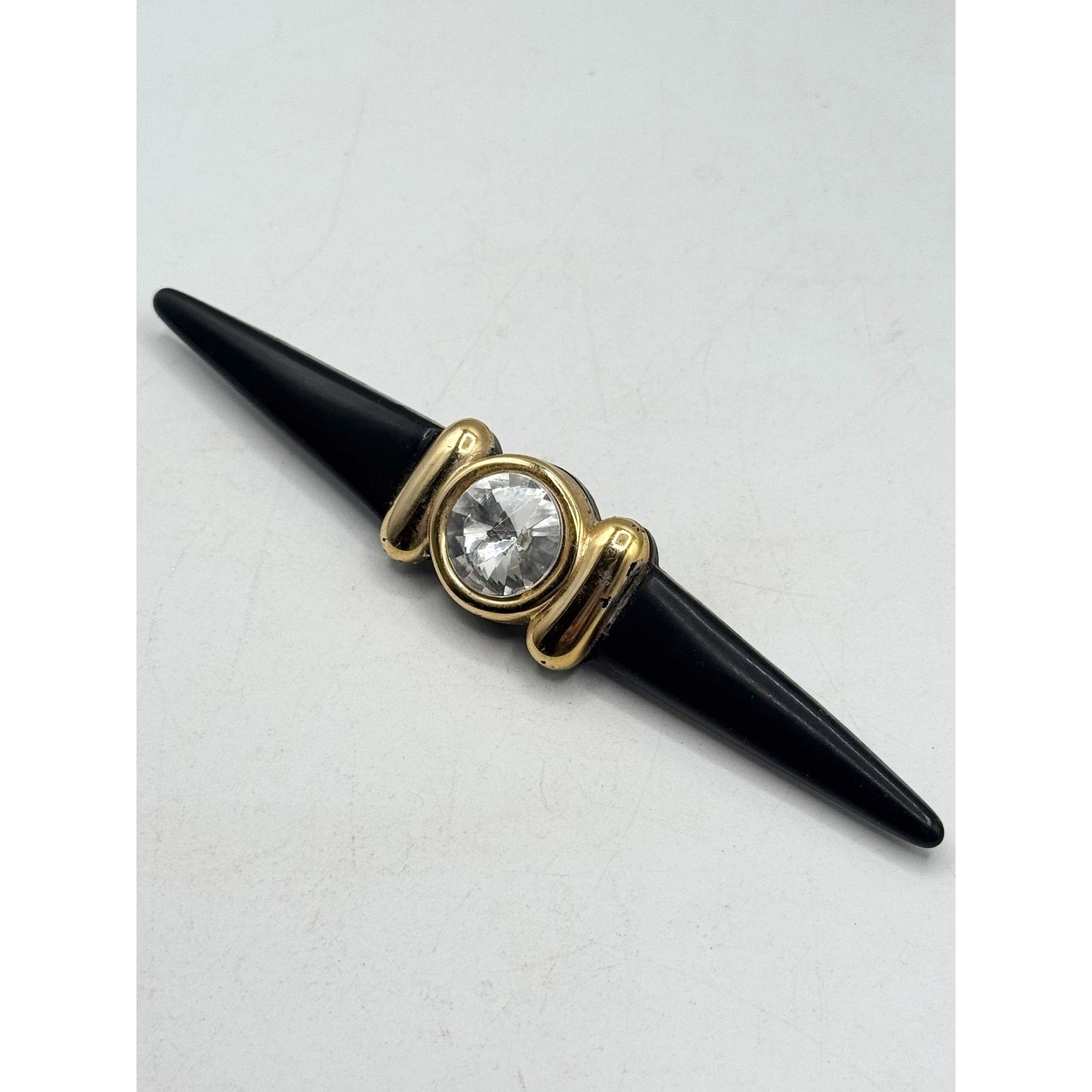 Vintage Vintage 80s Rhinestone Black Bar Brooch Pin Size ONE SIZE - 1 Thumbnail