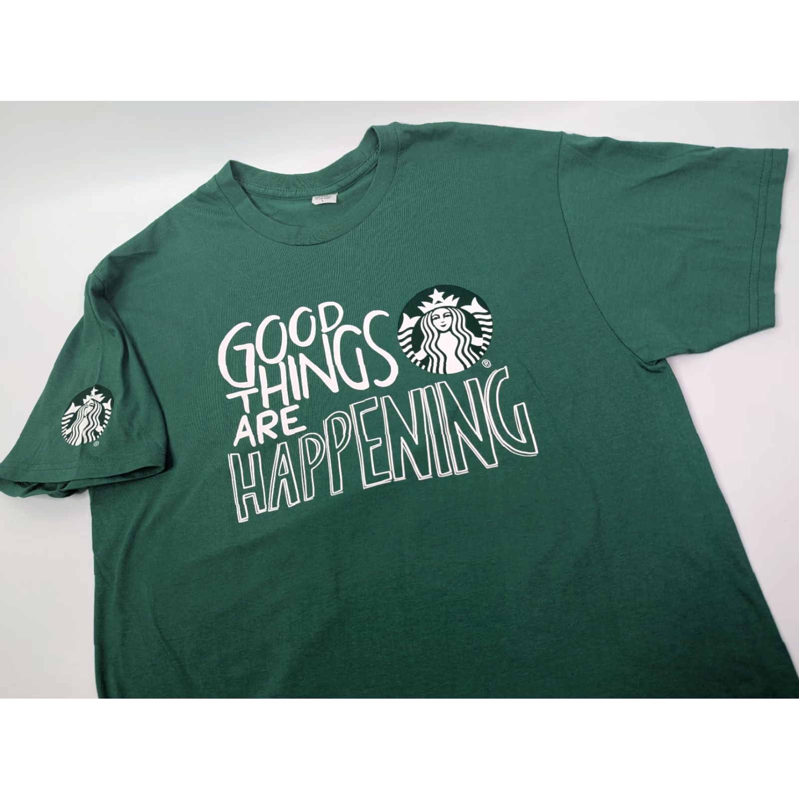 Vintage Starbucks T-Shirt Green Good Things Are Happening TeeSize L TeeStyled Logo Short Sleeve Unisex Adults Size US L / EU 52-54 / 3 - 5 Thumbnail
