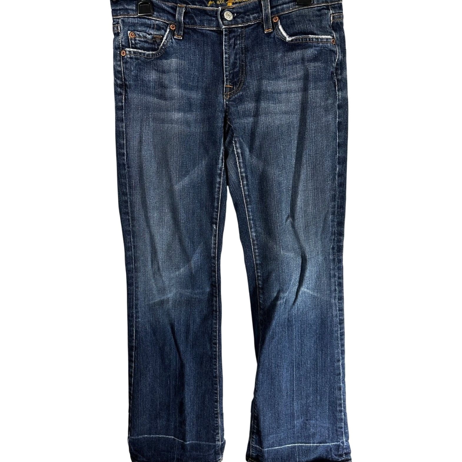 7 For All Mankind 7 For All Mankind Jeans Women Size 29 Flared Denim Dark Blue 5-Pocket Z ip Pockets Y2K DISTRESSED HEM Vintage No Size 29" - 2 Thumbnail