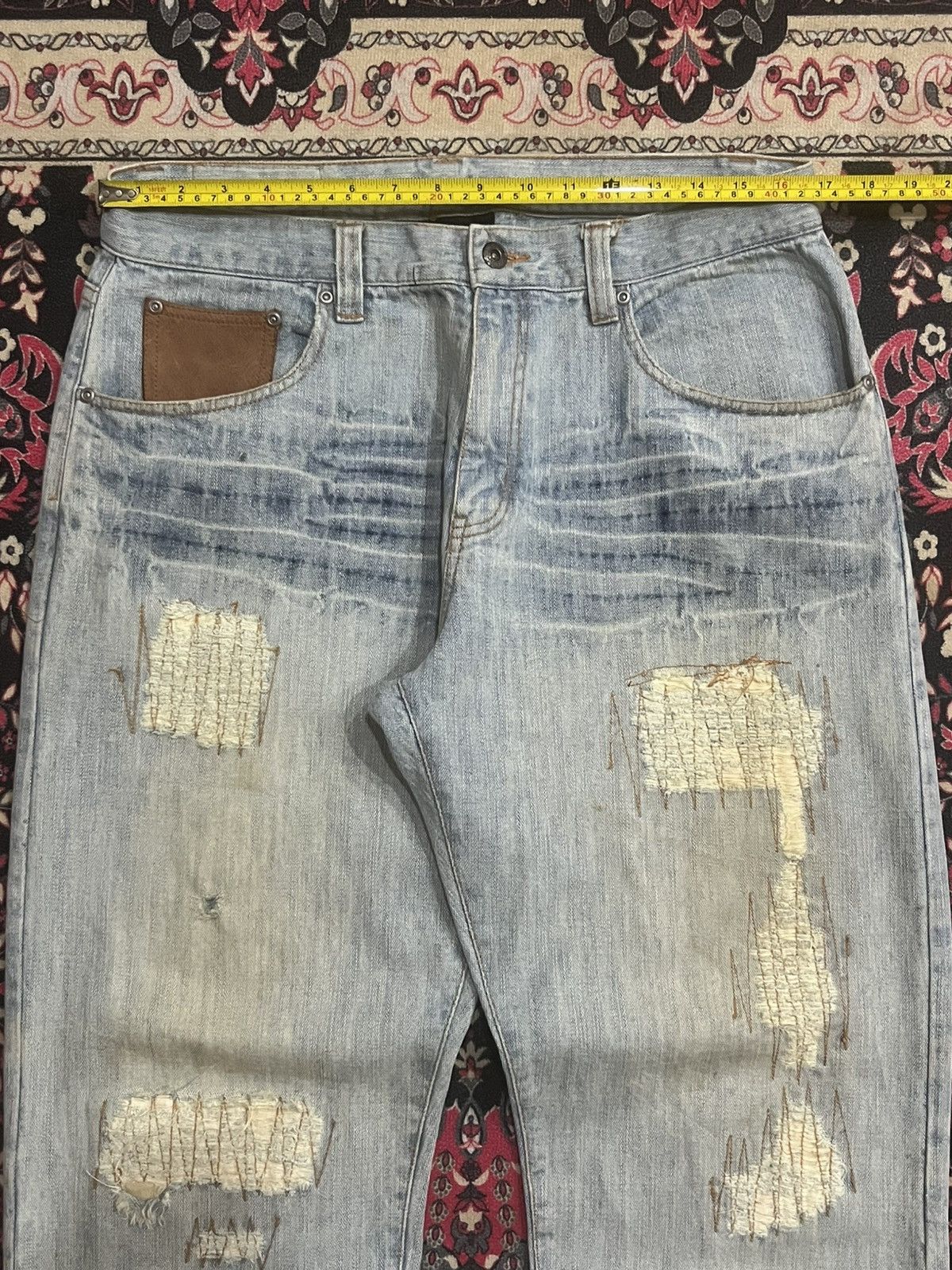 Japanese Brand Vintage Fourseason Light Blue Whisker Distressed Grunge Jean Size US 33 - 11 Thumbnail