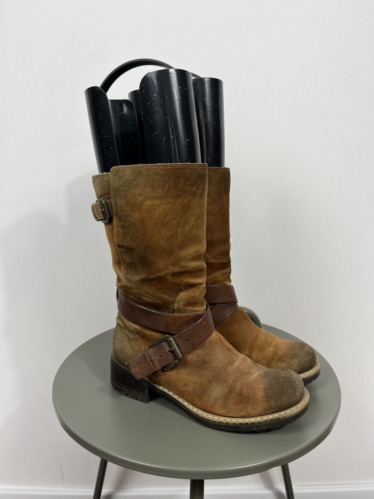 Clarks Distressed Clarks Suede Engineer Biker Boots 37 Buckle Strap Size US 7.5 / IT 37.5 - 3 Thumbnail