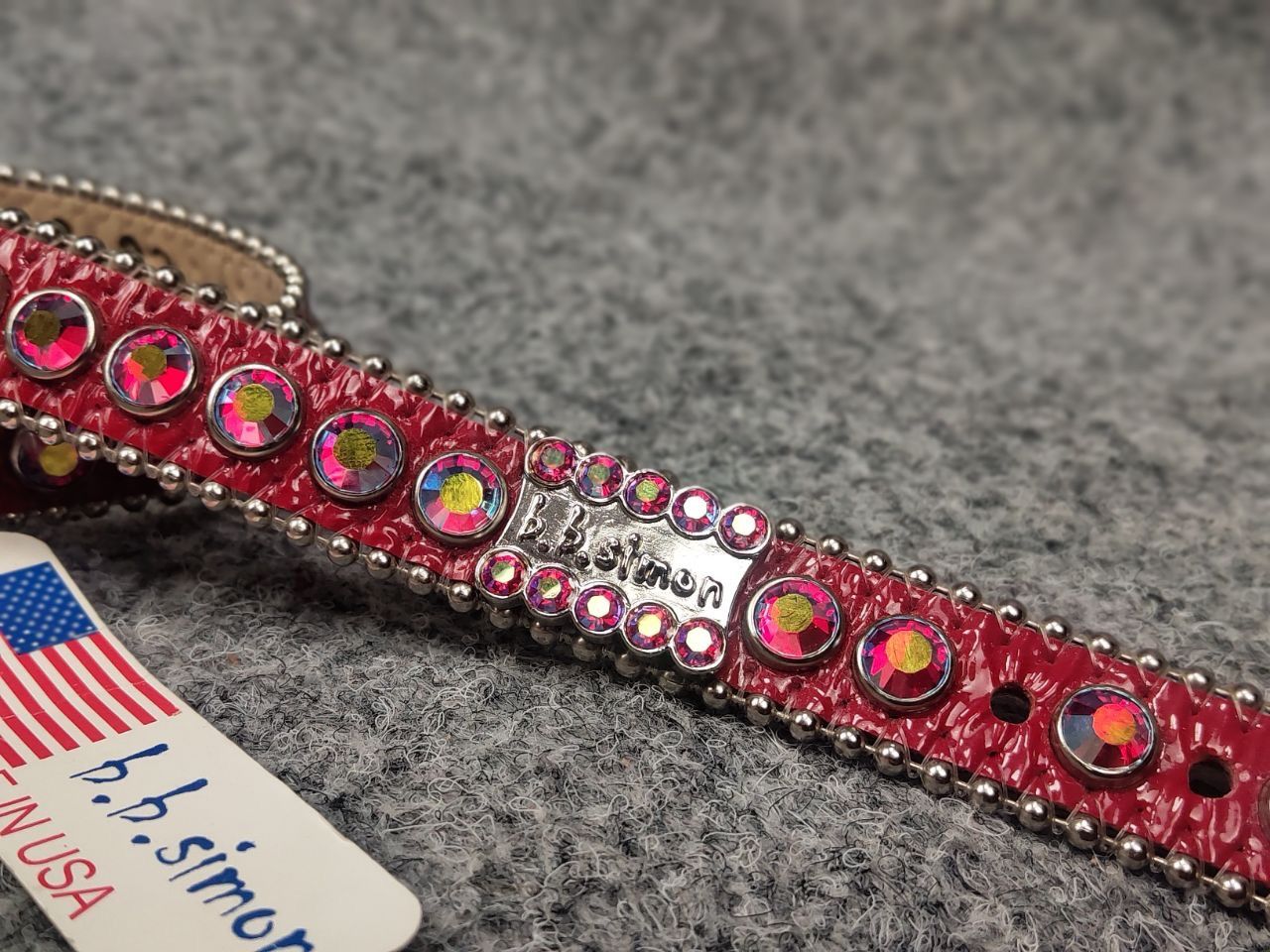 B.B.Simon Swarovski Crystal Red Leather collar Dog belt